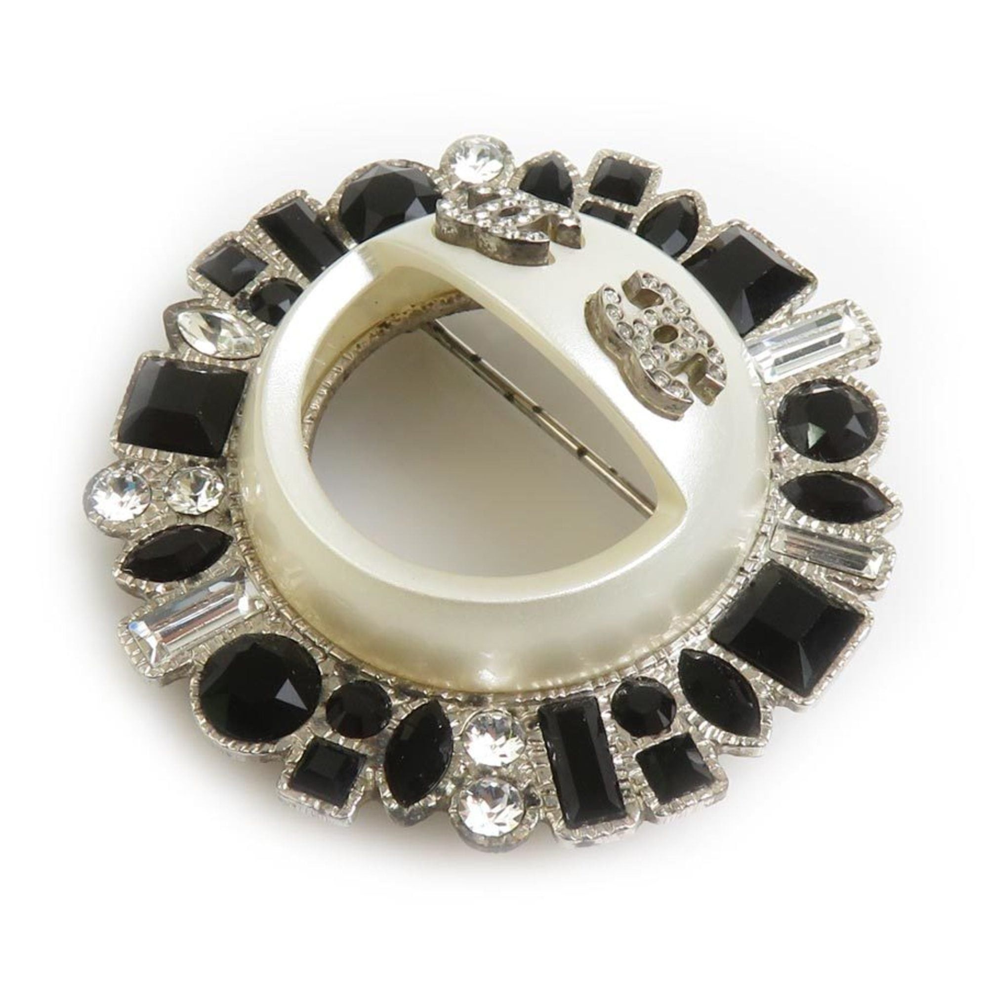 Chanel CHANEL Coco Mark Metal Brooch with Rhinestones in Silver and Black, Women's, Free Shipping, e61512i Size ONE SIZE - 2 Thumbnail