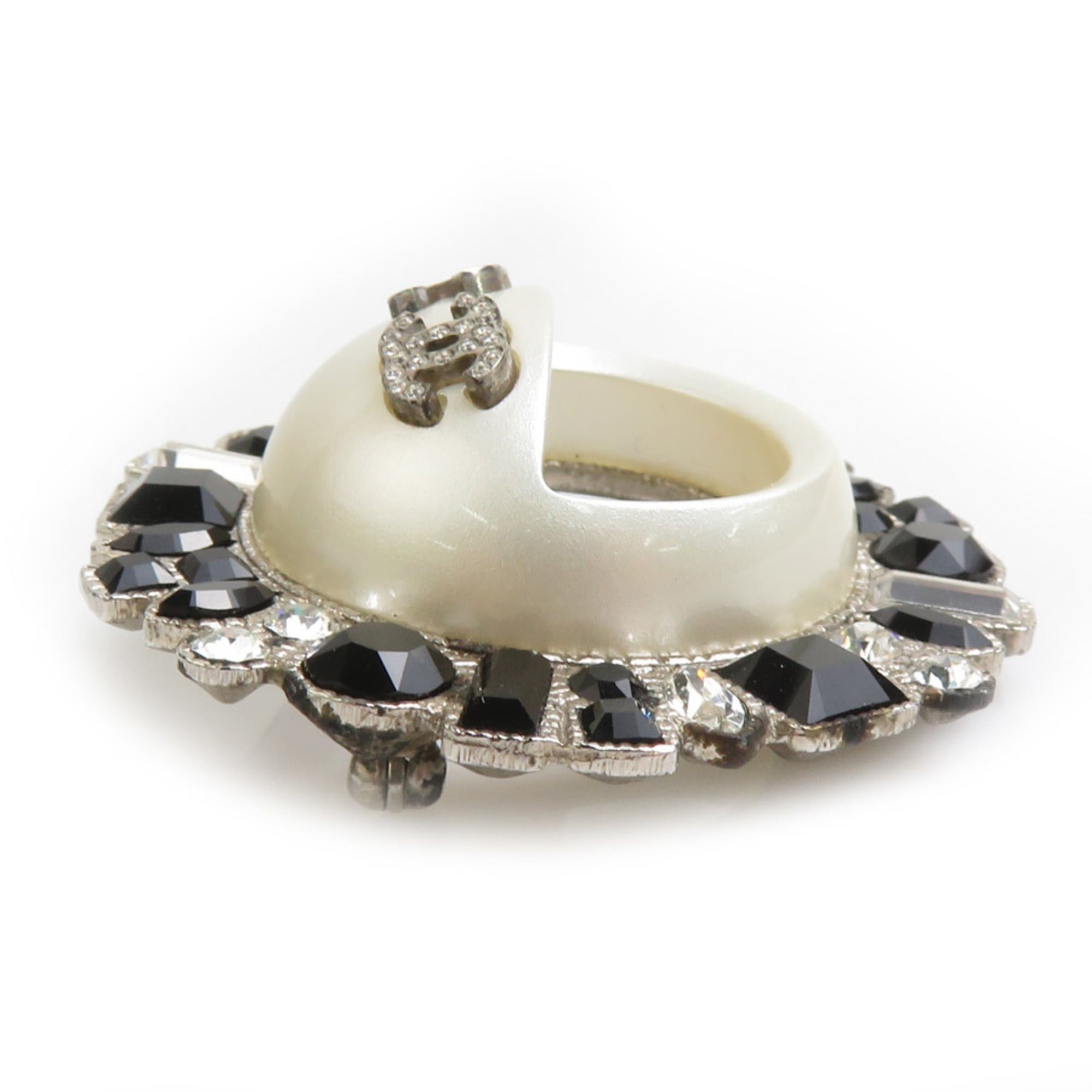 Chanel CHANEL Coco Mark Metal Brooch with Rhinestones in Silver and Black, Women's, Free Shipping, e61512i Size ONE SIZE - 4 Thumbnail