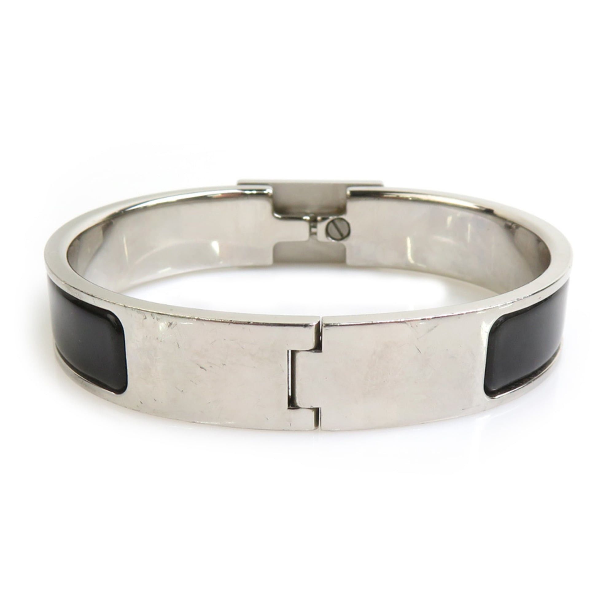 Hermes Hermes Hermès Click Aneau Bangle Bracelet in Metal and Enamel, Silver Black, Women's, Free Shipping, e61513a Size ONE SIZE - 3 Thumbnail