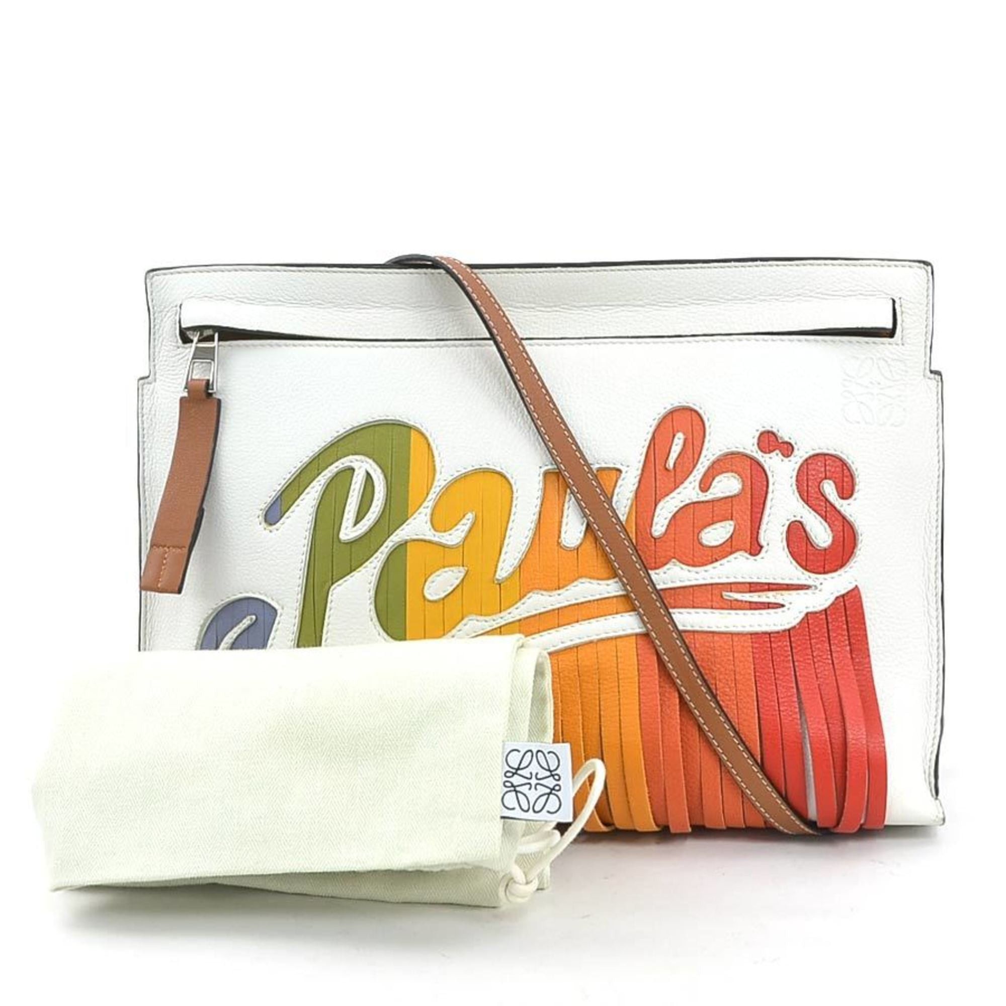 LOEWE Paula's Ibiza Crossbody Shoulder Bag in Multicolored Leather and Silver. Free Shipping. (e61114a)
