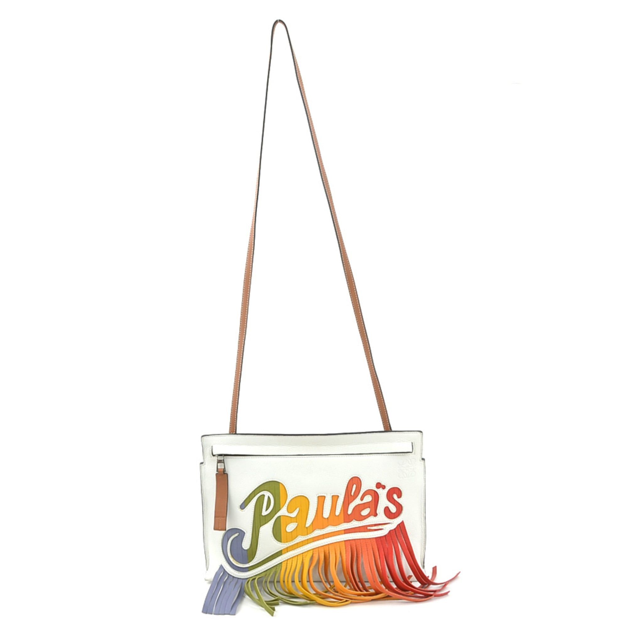 LOEWE Paula's Ibiza Crossbody Shoulder Bag in Multicolored Leather and Silver. Free Shipping. (e61114a)