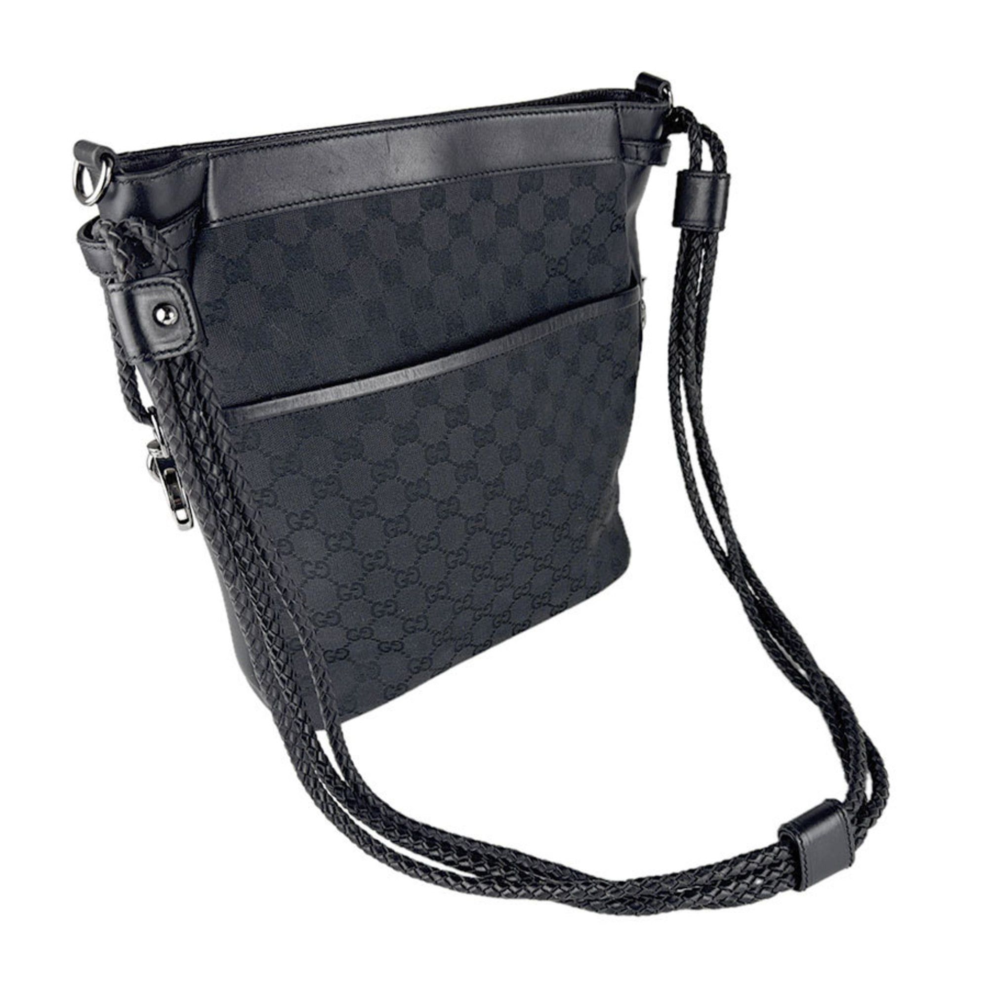 Gucci Gucci GG Canvas and Leather Shoulder Bag in Black for Men Women, Free Shipping, z8723 Size ONE SIZE - 11 Thumbnail