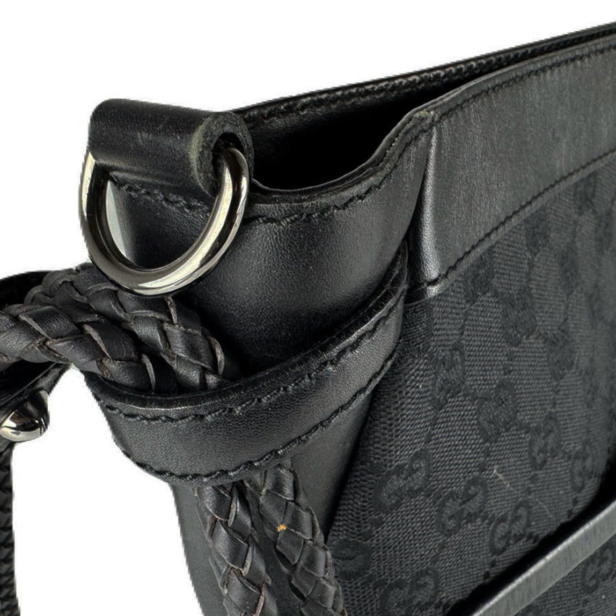 Gucci Gucci GG Canvas and Leather Shoulder Bag in Black for Men Women, Free Shipping, z8723 Size ONE SIZE - 7 Thumbnail