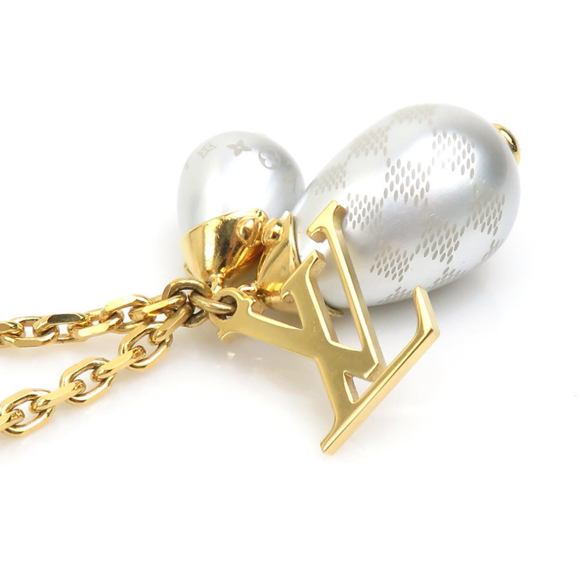Louis Vuitton Louis Vuitton Pendant Necklace, Damier Pearl, Metal, Gold and White, Women's, M66322, Free Shipping, 56189i Size ONE SIZE - 3 Thumbnail