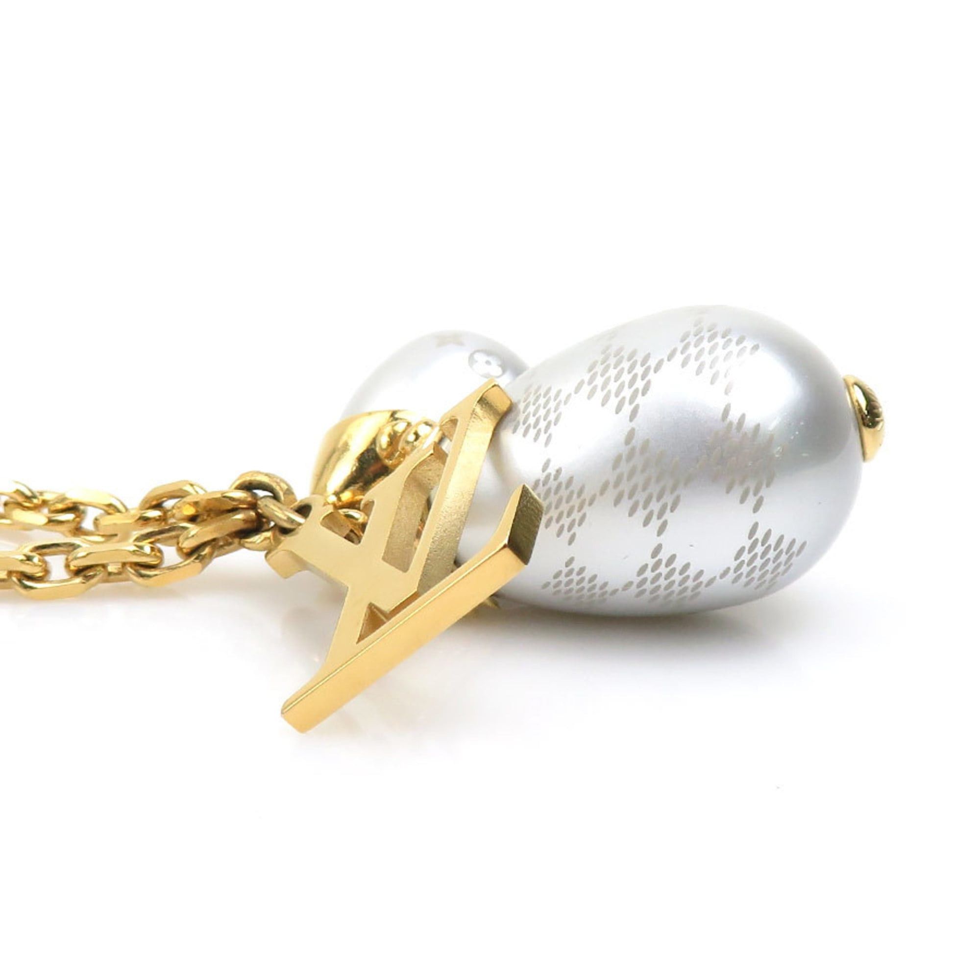 Louis Vuitton Louis Vuitton Pendant Necklace, Damier Pearl, Metal, Gold and White, Women's, M66322, Free Shipping, 56189i Size ONE SIZE - 2 Thumbnail