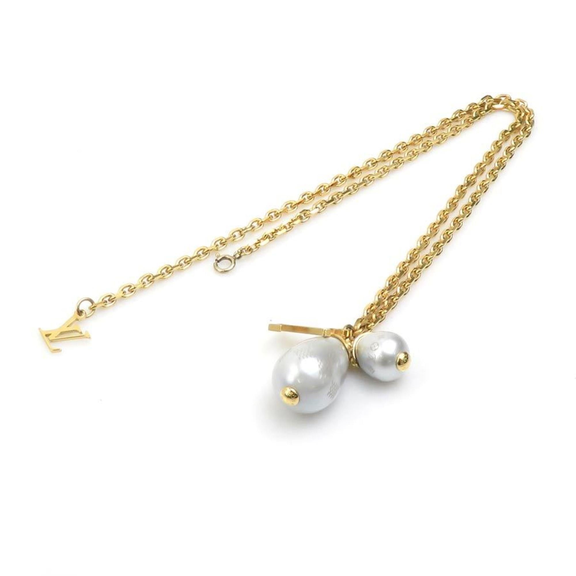 Louis Vuitton Louis Vuitton Pendant Necklace, Damier Pearl, Metal, Gold and White, Women's, M66322, Free Shipping, 56189i Size ONE SIZE - 8 Thumbnail