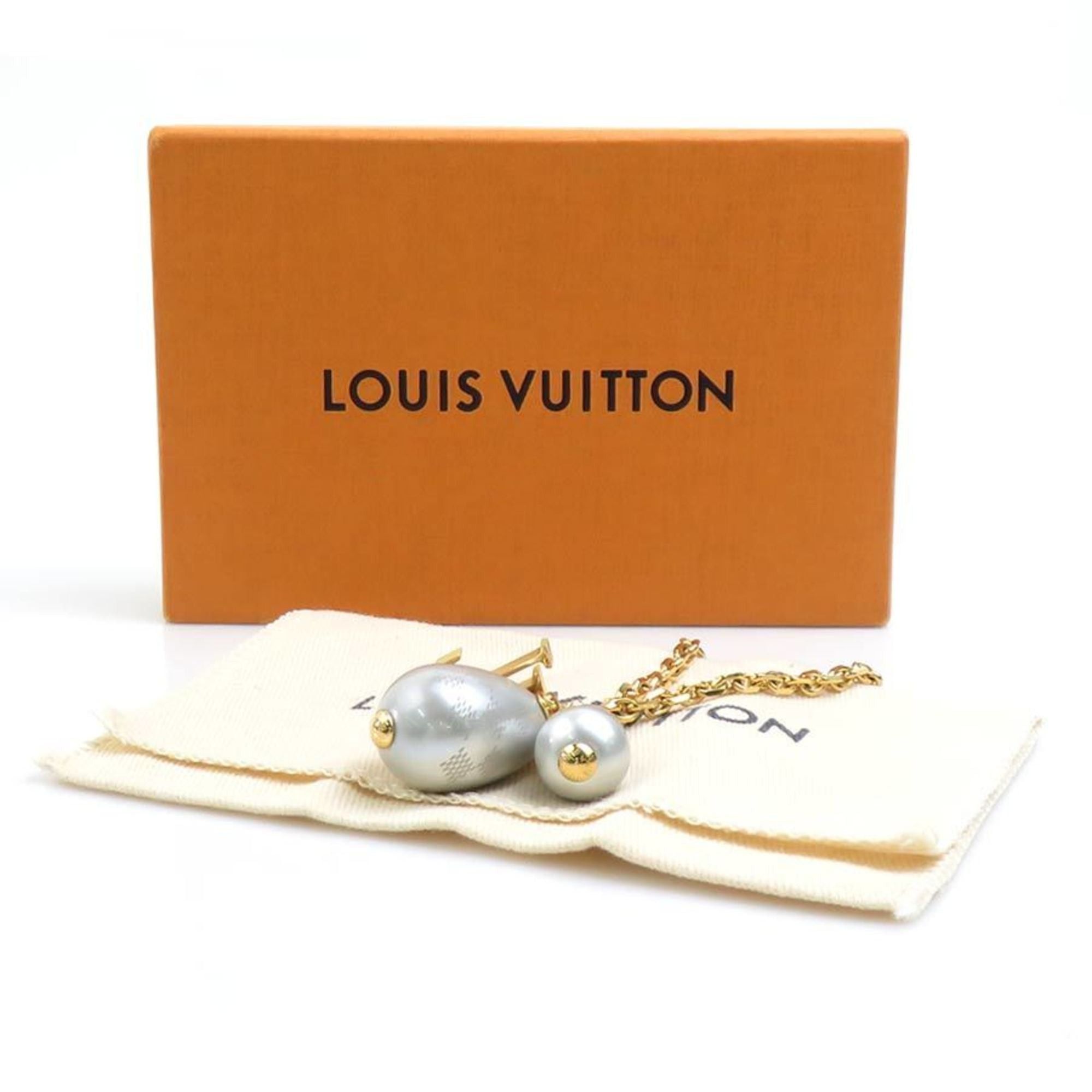 Louis Vuitton Louis Vuitton Pendant Necklace, Damier Pearl, Metal, Gold and White, Women's, M66322, Free Shipping, 56189i Size ONE SIZE - 11 Thumbnail