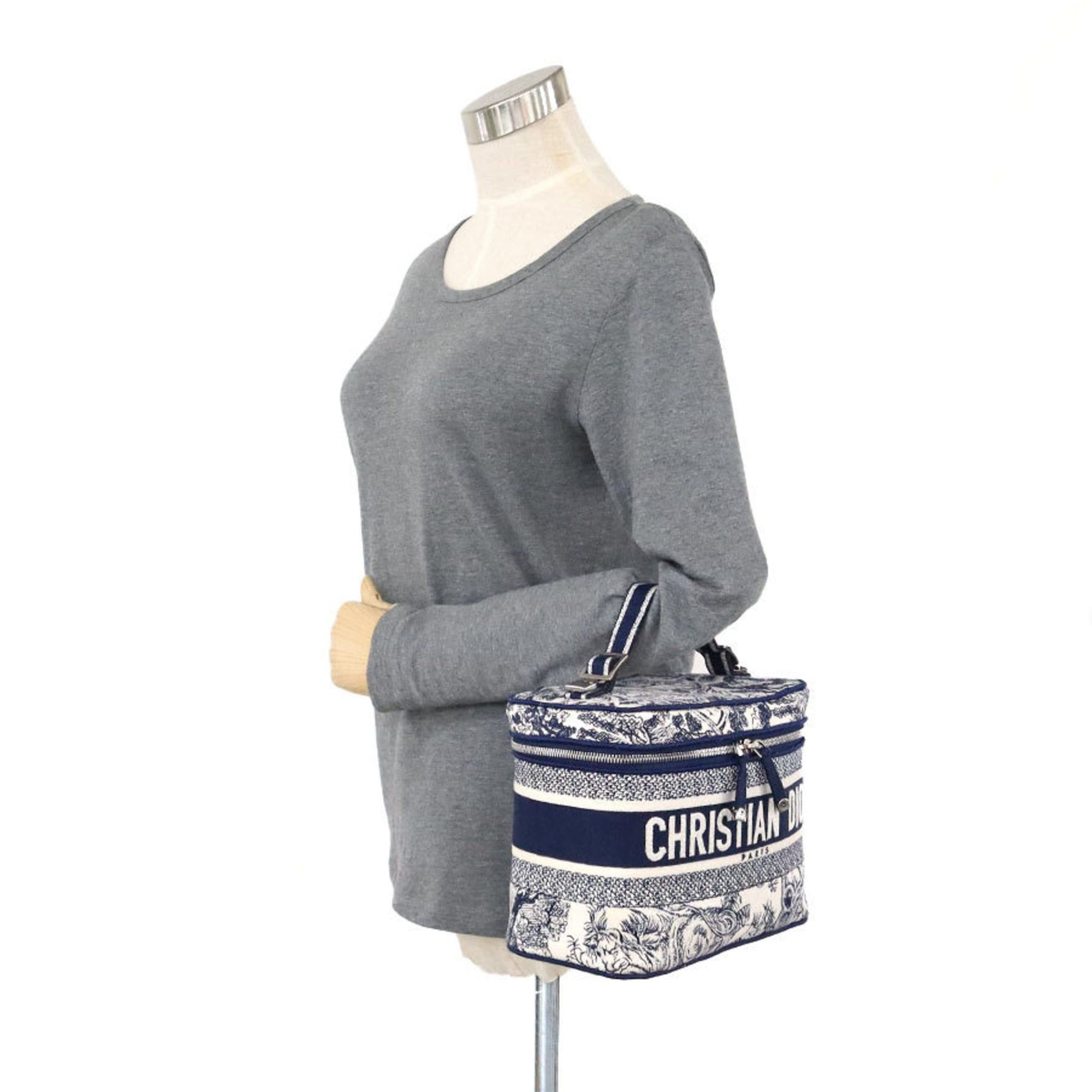 Dior Christian Dior Vanity Bag, Oblique Canvas, Navy and White, Women's, Free Shipping, 90124a Size ONE SIZE - 16 Thumbnail