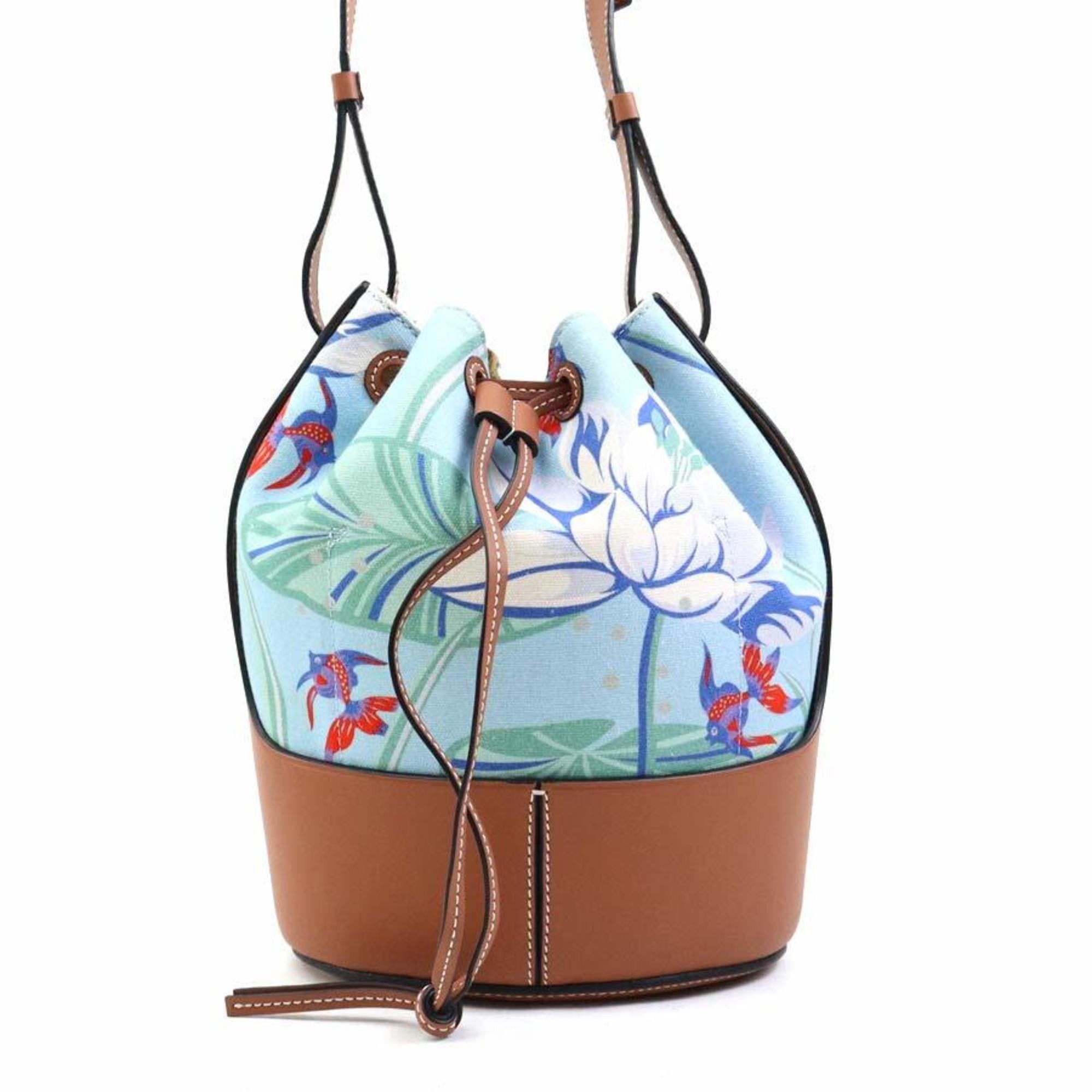 Loewe LOEWE Paula's Ibiza Shoulder Bag in Canvas and Leather (Blue Brown) for Women, Free Shipping (e61132a) Size ONE SIZE - 3 Thumbnail