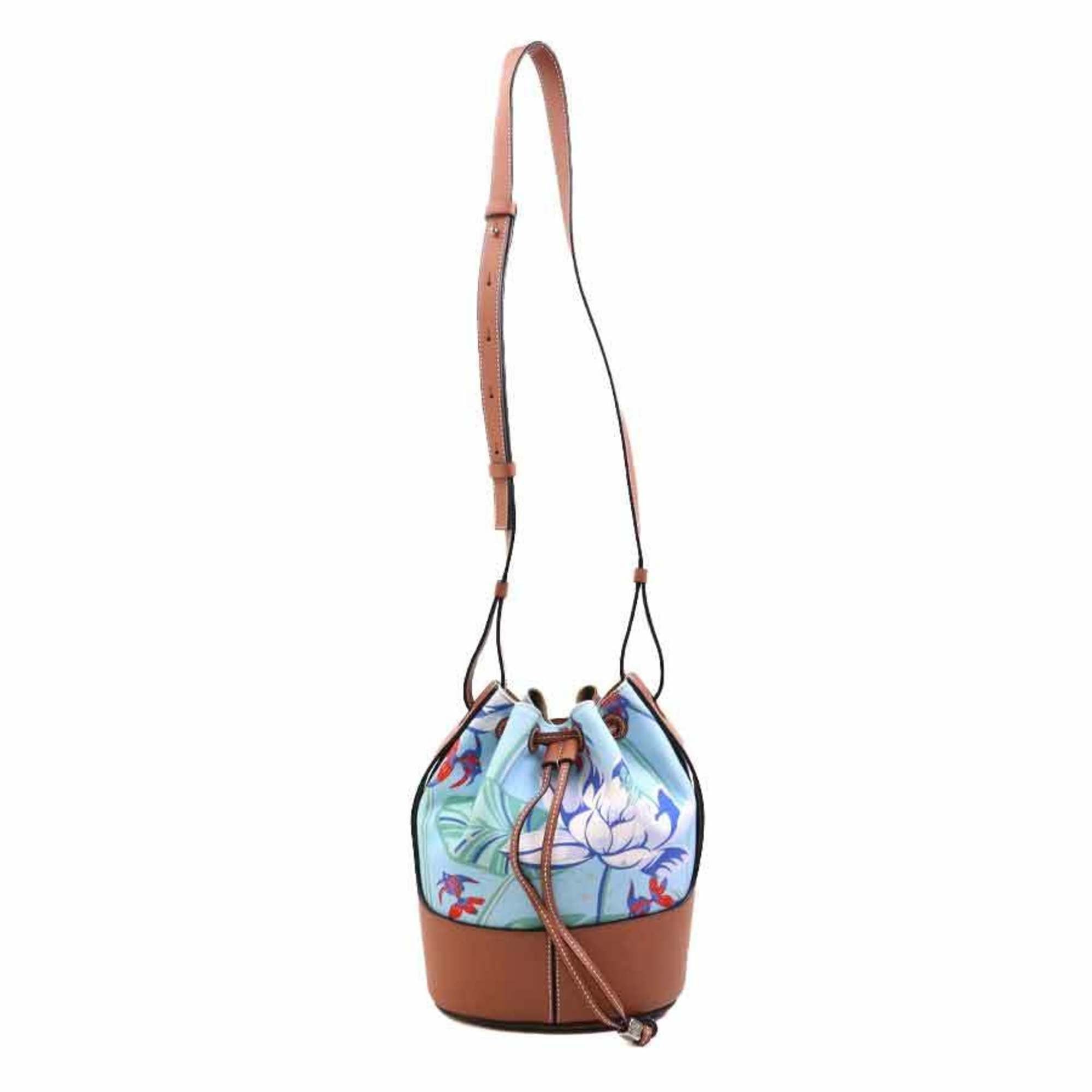 Loewe LOEWE Paula's Ibiza Shoulder Bag in Canvas and Leather (Blue Brown) for Women, Free Shipping (e61132a) Size ONE SIZE - 17 Thumbnail