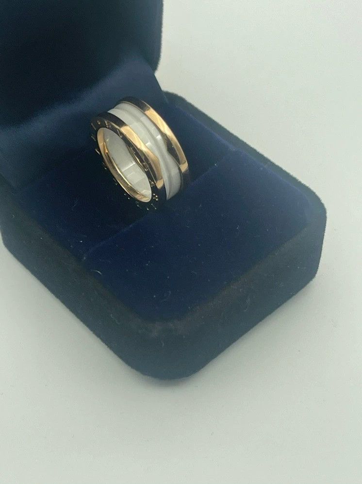 Bvlgari Bvlgari White Ceramic Rose Gold Three-Ring Ring Size ONE SIZE - 4 Thumbnail