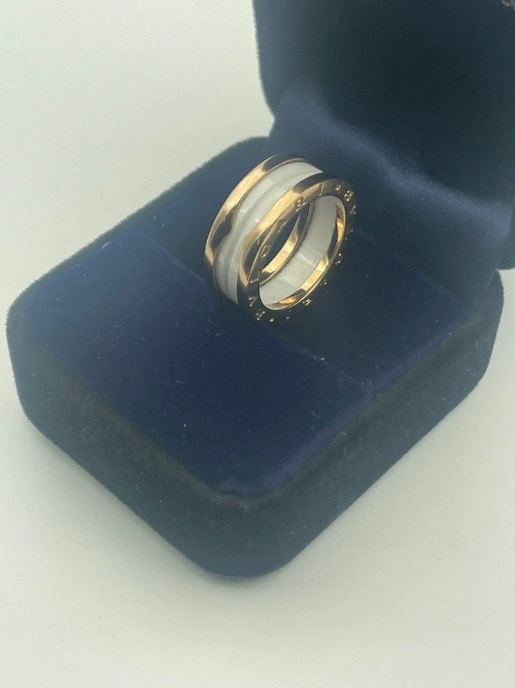 Bvlgari Bvlgari White Ceramic Rose Gold Three-Ring Ring Size ONE SIZE - 3 Thumbnail