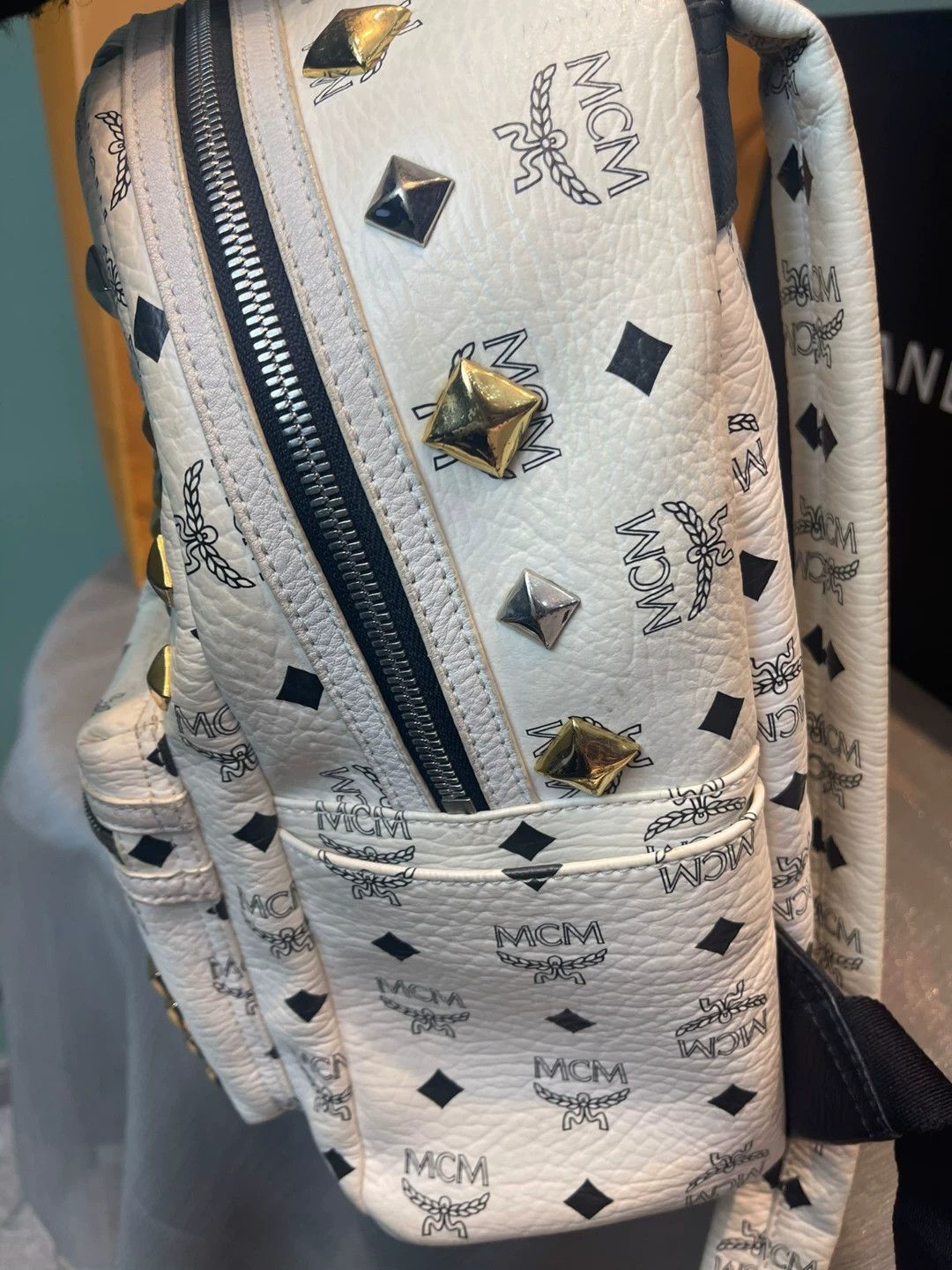 MCM MCM Small Studded White Backpack Size ONE SIZE - 3 Thumbnail