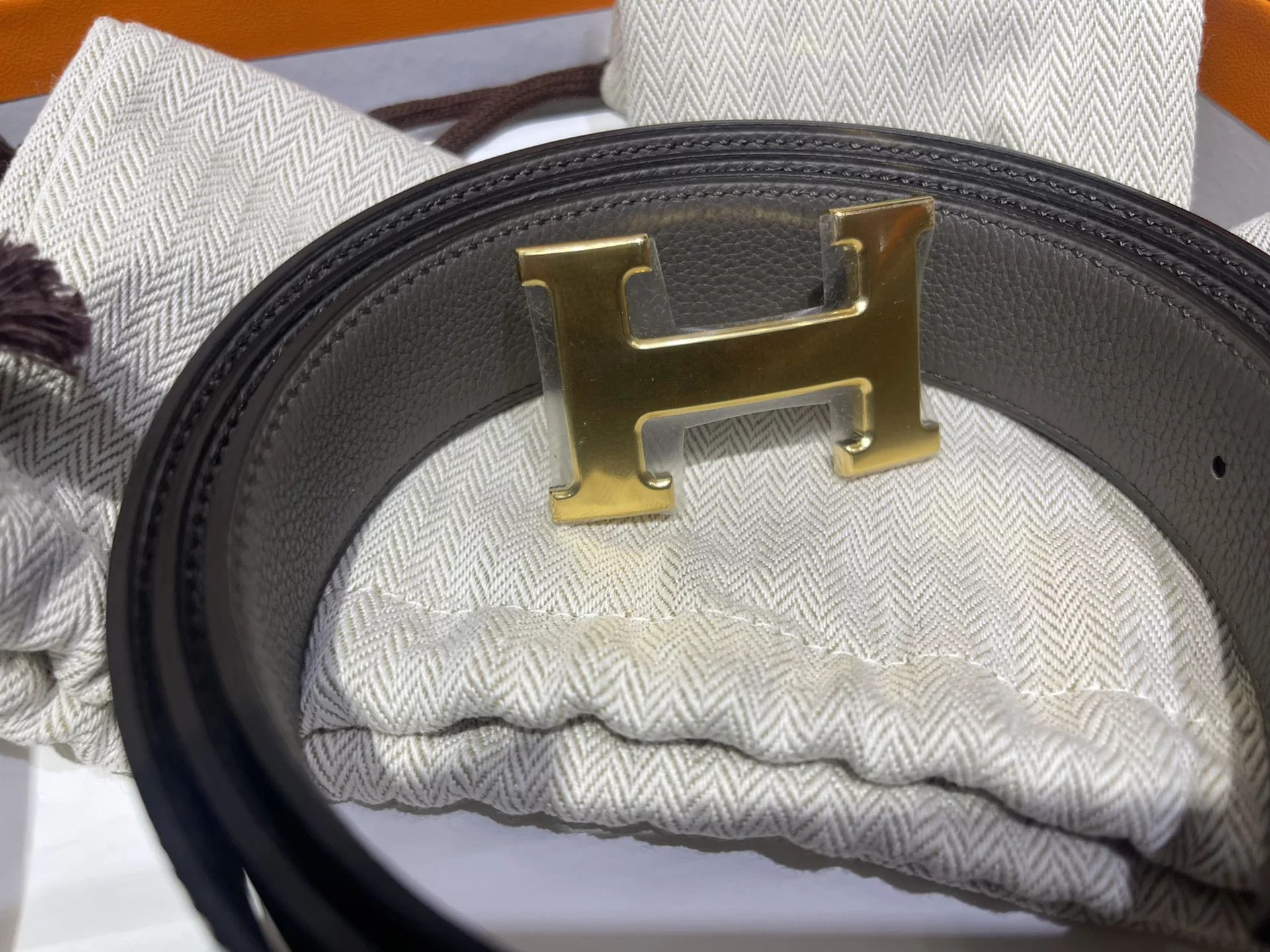 Hermes Hermes Men's Black Double-Sided Gold Buckle Belt Size ONE SIZE - 3 Thumbnail