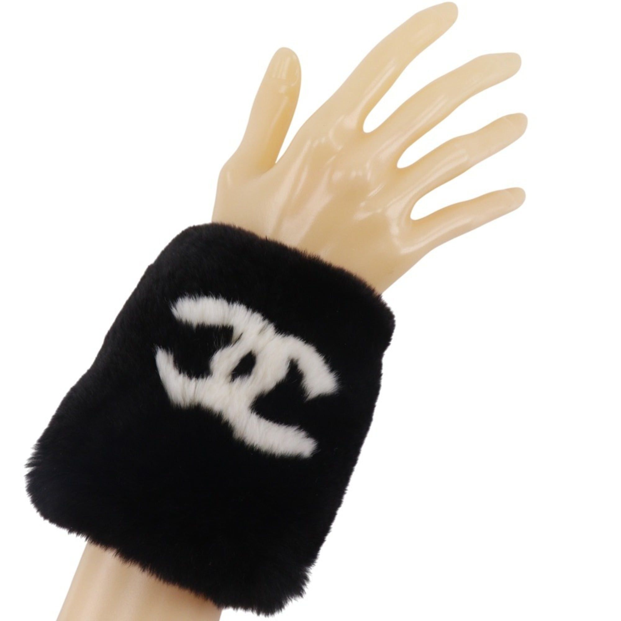 Chanel CHANEL COCO Mark Bracelet Wristband with Rabbit Fur, Black, Approx. 35g, Women's Size ONE SIZE - 2 Thumbnail