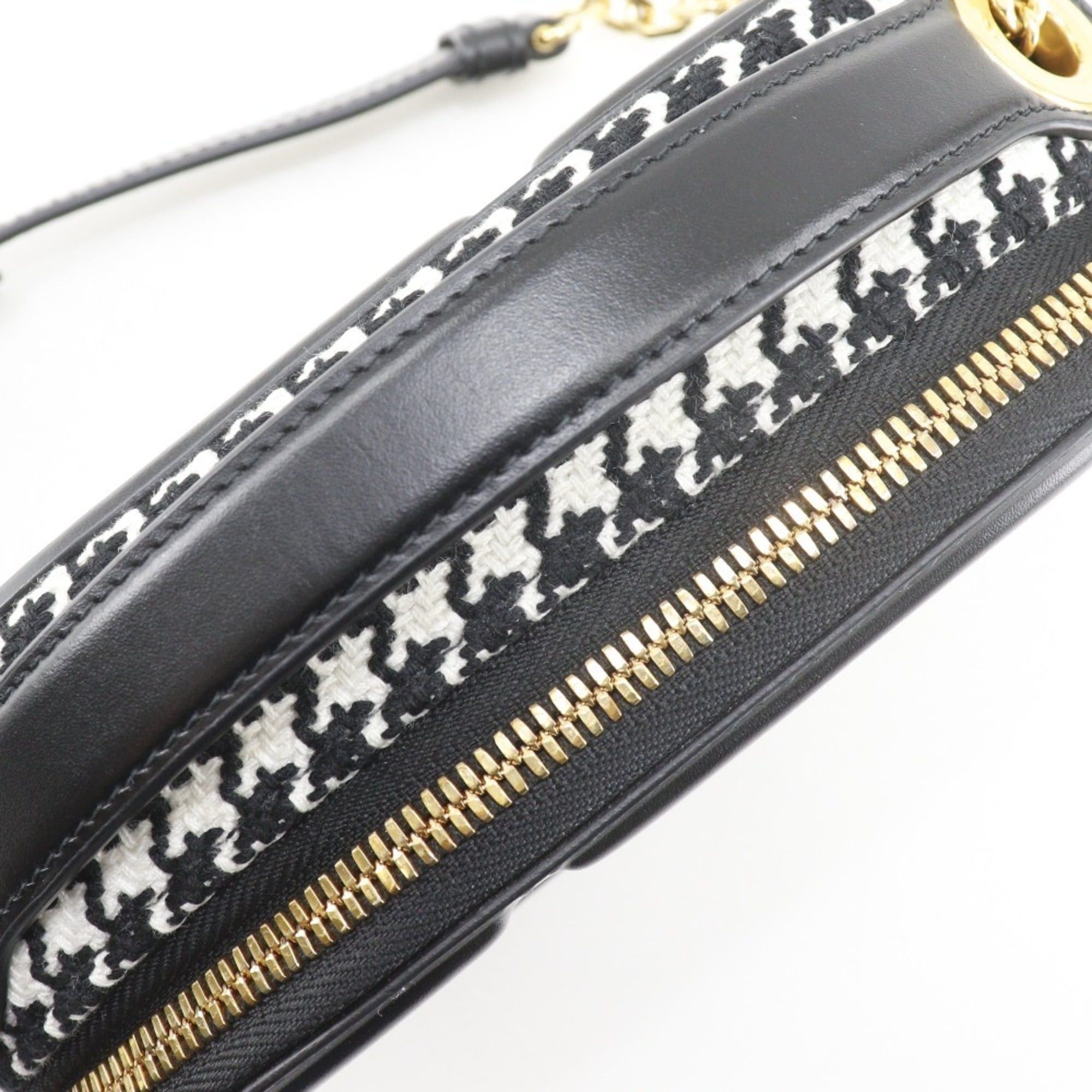 Dior Christian Dior Camera Bag, CD Signature Houndstooth Canvas and Leather Shoulder Black/White, 2-Way Double Zipper, Women's Size ONE SIZE - 6 Thumbnail
