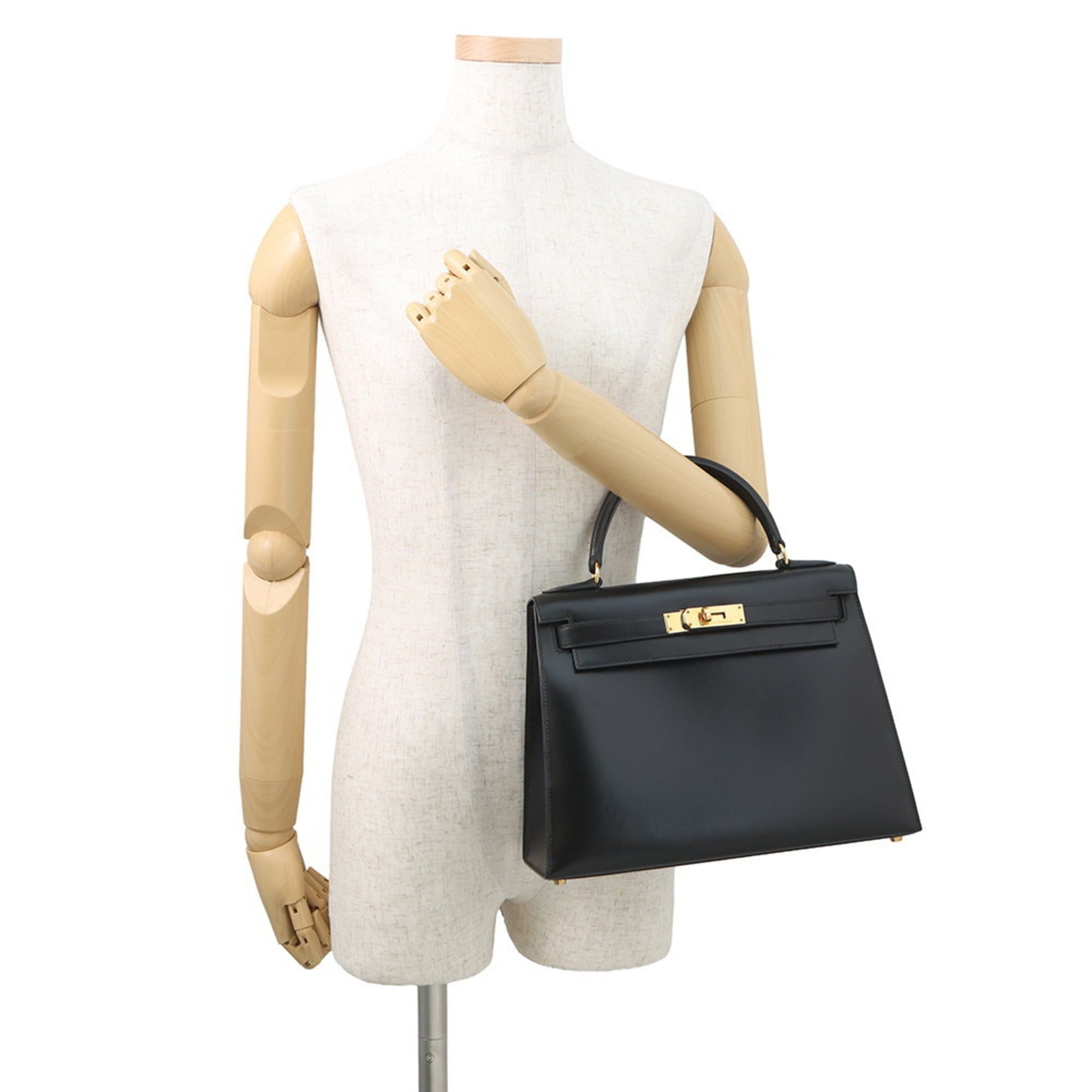 Hermès Kelly 28 handbag, exterior stitching, black box calf leather, A stamp, 2-way shoulder bag, black, Kelly, women's, HERMES