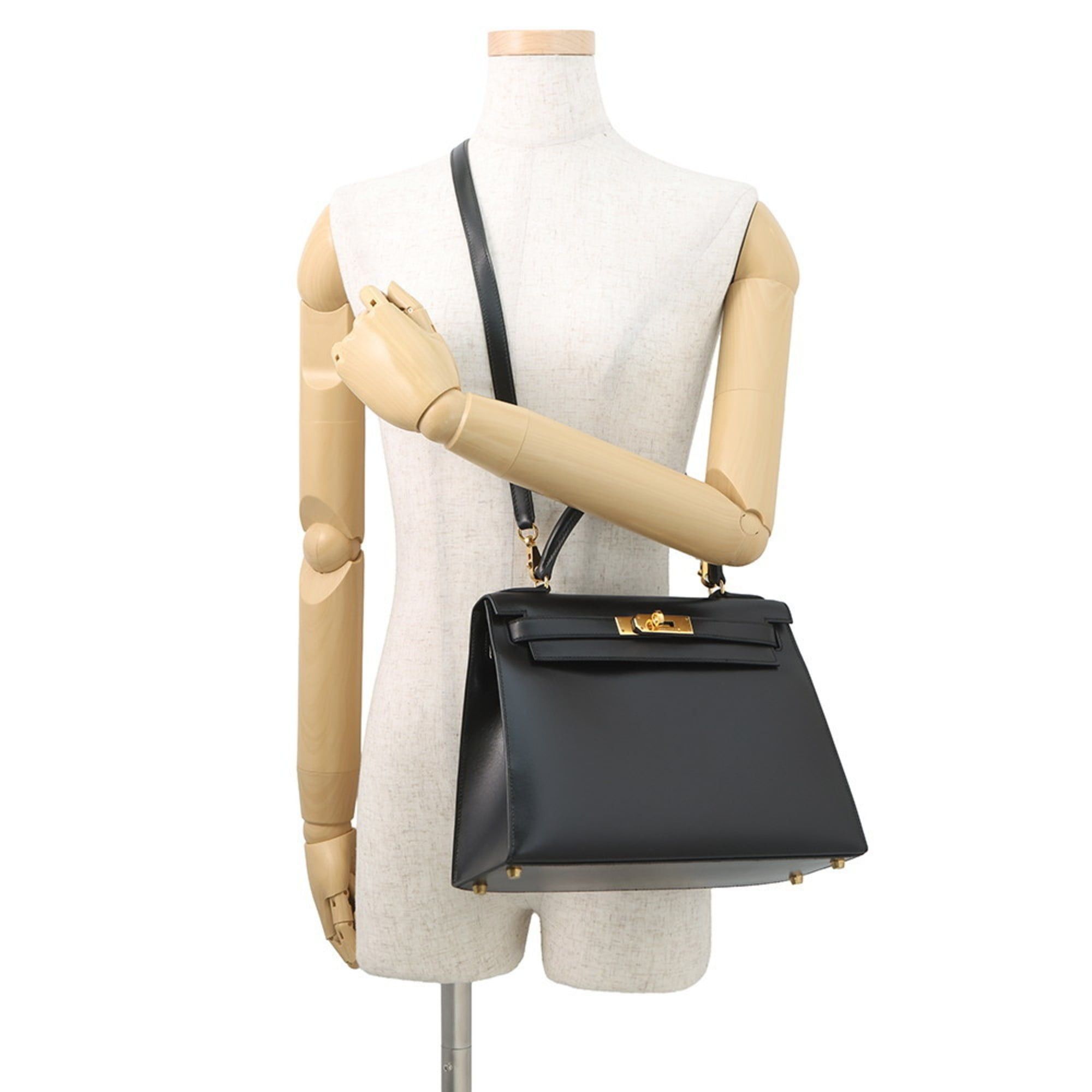 Hermès Kelly 28 handbag, exterior stitching, black box calf leather, A stamp, 2-way shoulder bag, black, Kelly, women's, HERMES