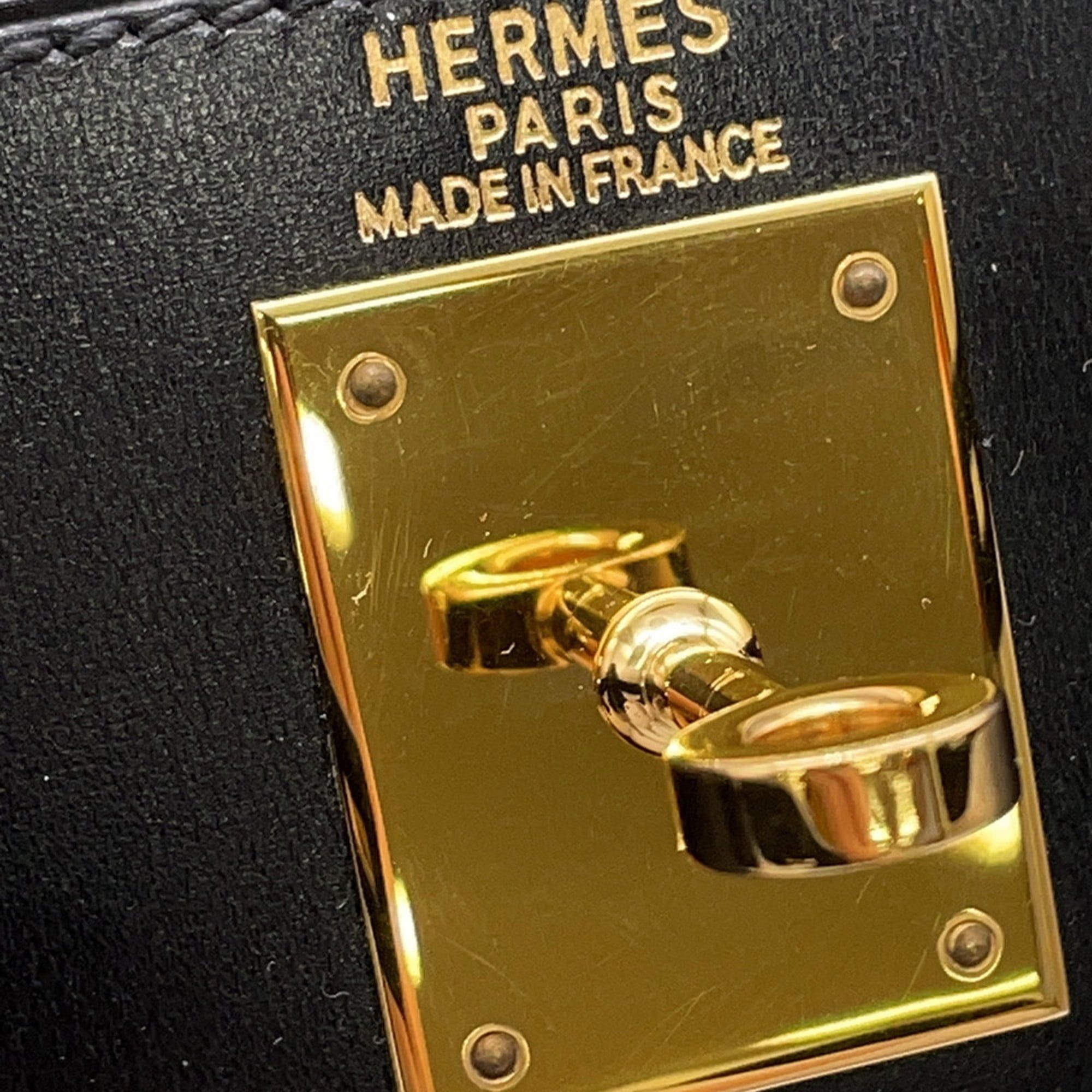 Hermès Kelly 28 handbag, exterior stitching, black box calf leather, A stamp, 2-way shoulder bag, black, Kelly, women's, HERMES