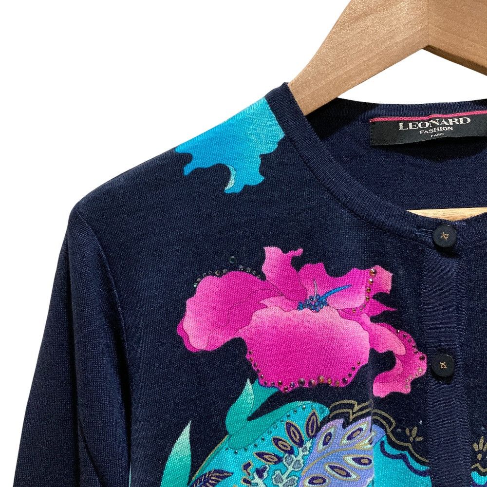 Other Leonard Leonard Fashion Flower Print Cashmere Rhinestone Knit Cardigan Textile Tops DUTY FREE for USA Size ONE SIZE - 2 Thumbnail