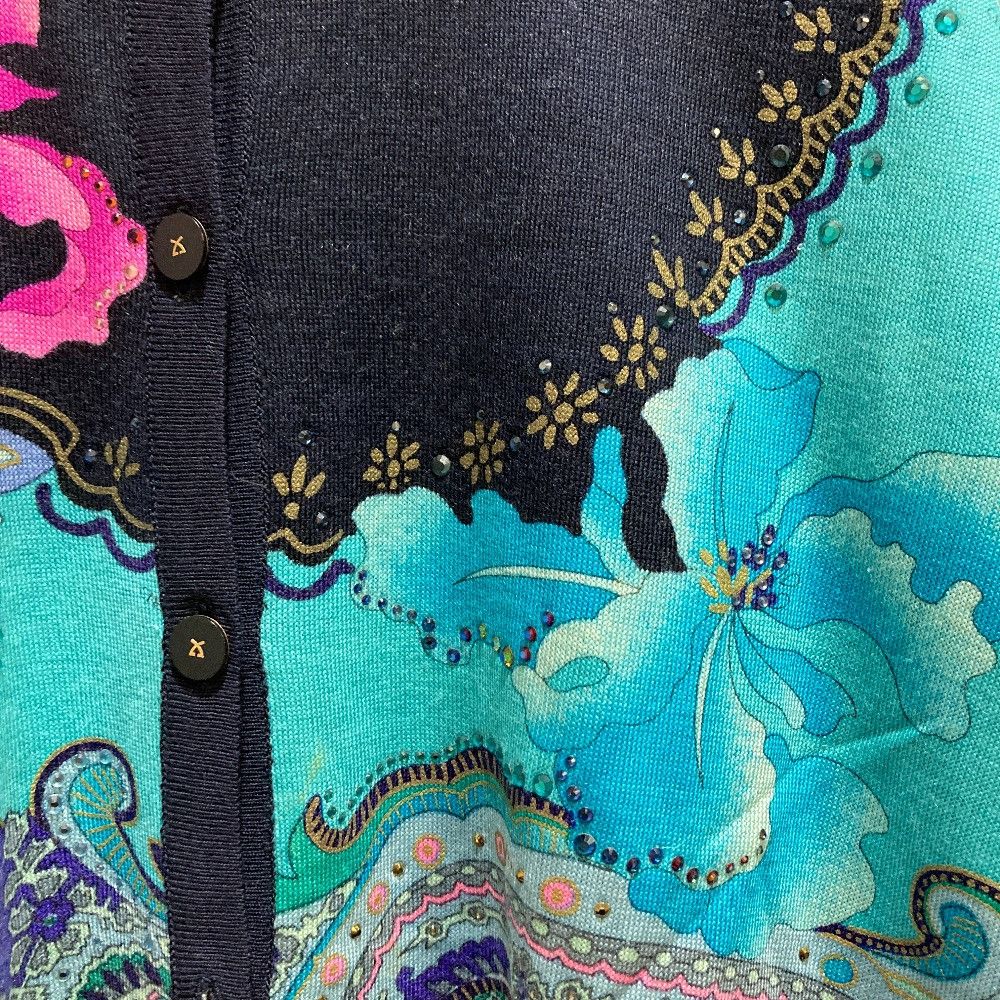 Other Leonard Leonard Fashion Flower Print Cashmere Rhinestone Knit Cardigan Textile Tops DUTY FREE for USA Size ONE SIZE - 3 Thumbnail