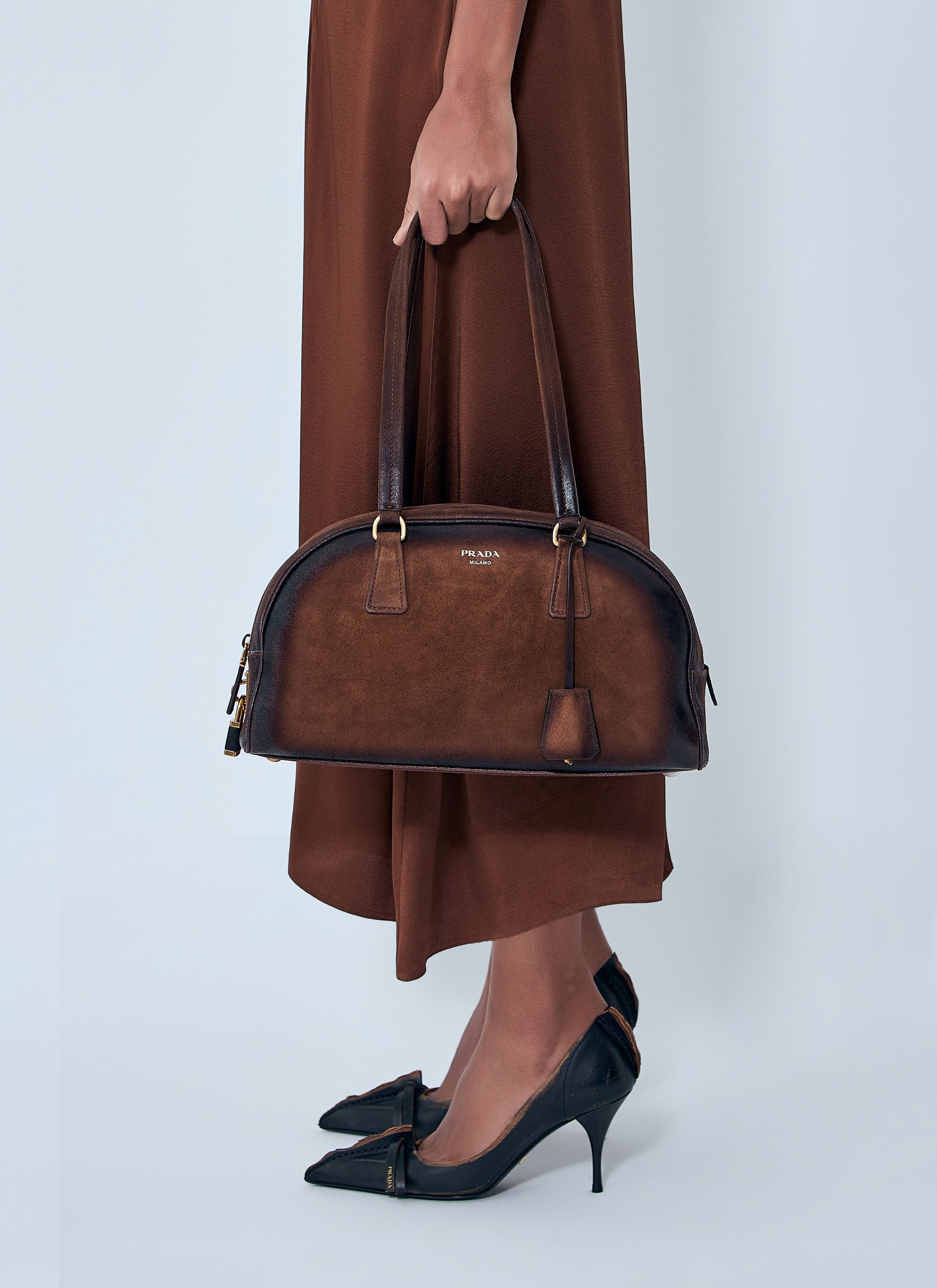 Prada Bowling Medium Suede Handbag Size ONE SIZE - 2 Thumbnail