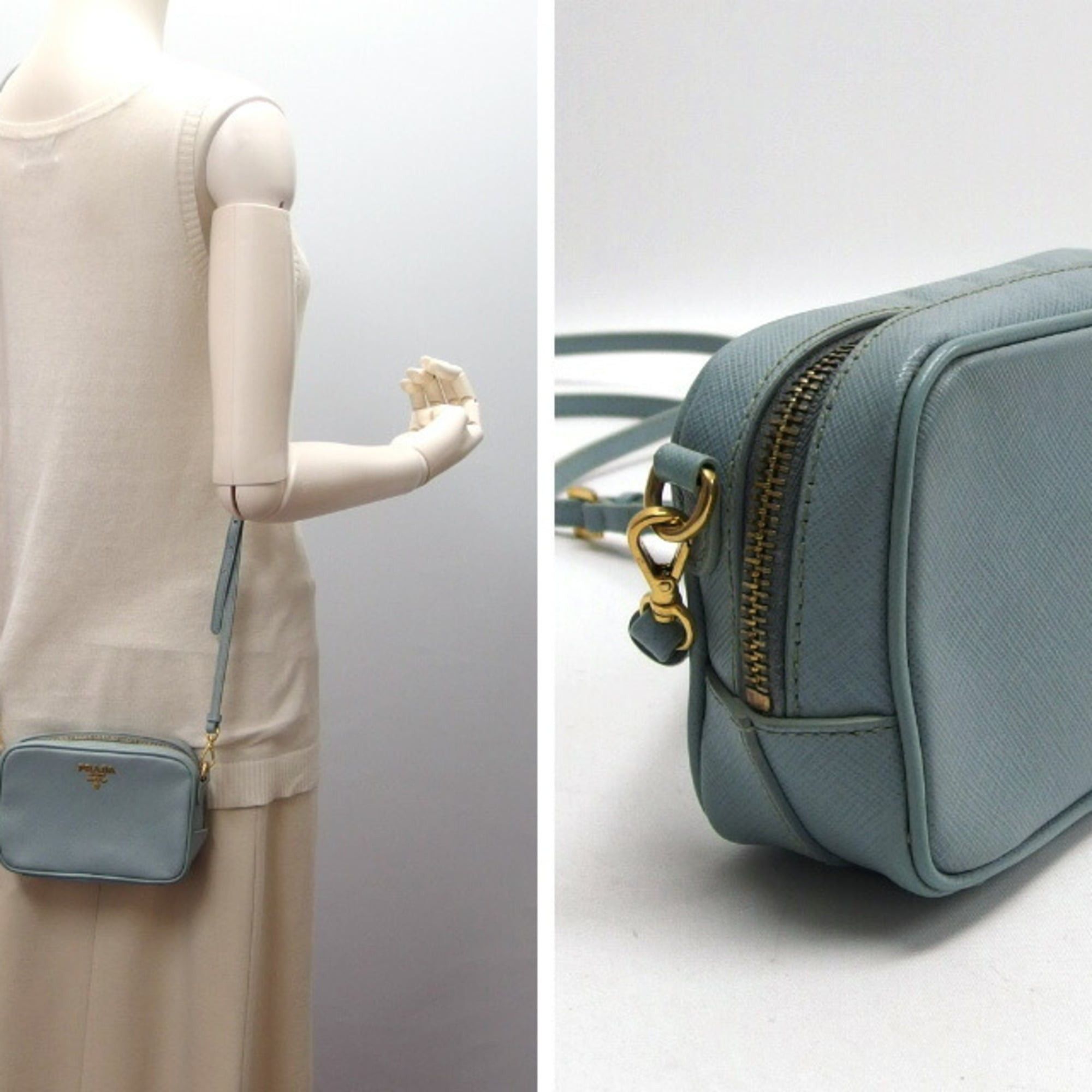 Prada Prada Saffiano Mini Shoulder Bag Light Blue Size ONE SIZE - 3 Thumbnail