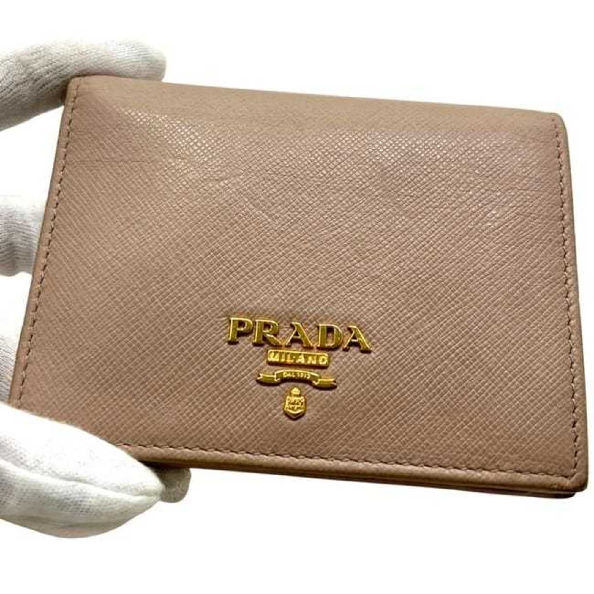 Prada Prada Bifold Wallet ec-25090 Beige 1MV204 Saffiano Leather 62 B PRADA Compact Mini Men's Women's Size ONE SIZE - 10 Thumbnail