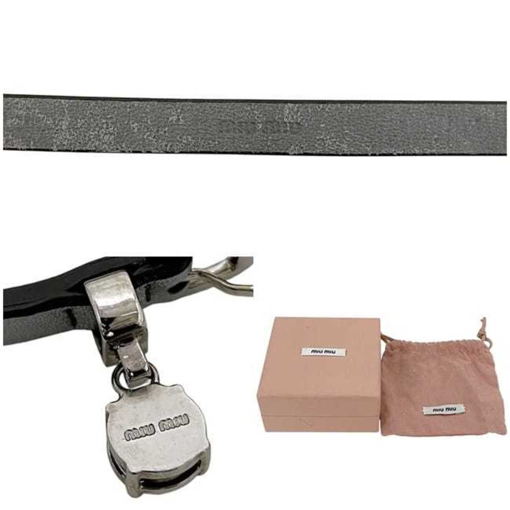 Miu Miu Miu Miu Miu Bracelet ec-25053 Silver Leather Rhinestone Single Stone Women's Size ONE SIZE - 9 Thumbnail