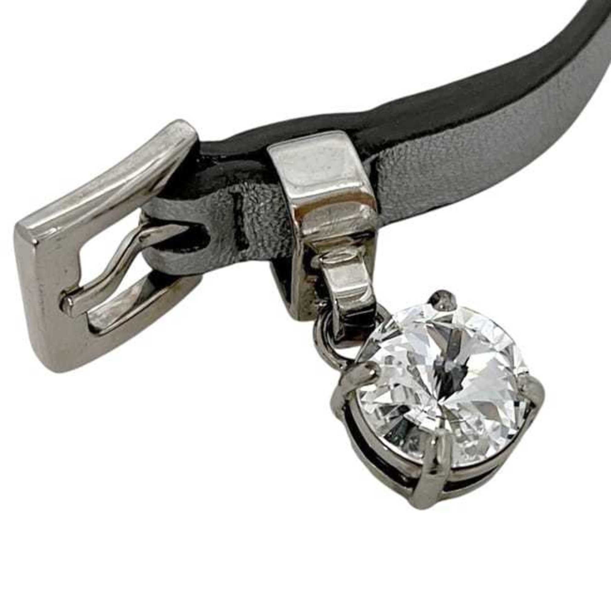 Miu Miu Miu Miu Miu Bracelet ec-25053 Silver Leather Rhinestone Single Stone Women's Size ONE SIZE - 8 Thumbnail