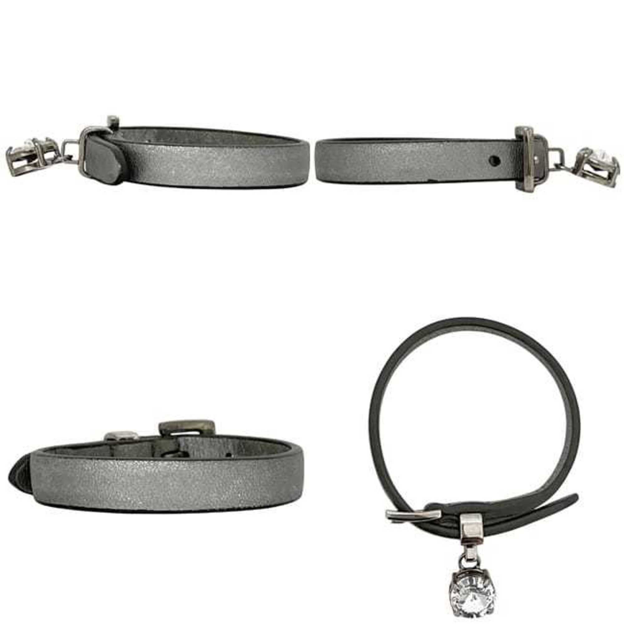 Miu Miu Miu Miu Miu Bracelet ec-25053 Silver Leather Rhinestone Single Stone Women's Size ONE SIZE - 3 Thumbnail