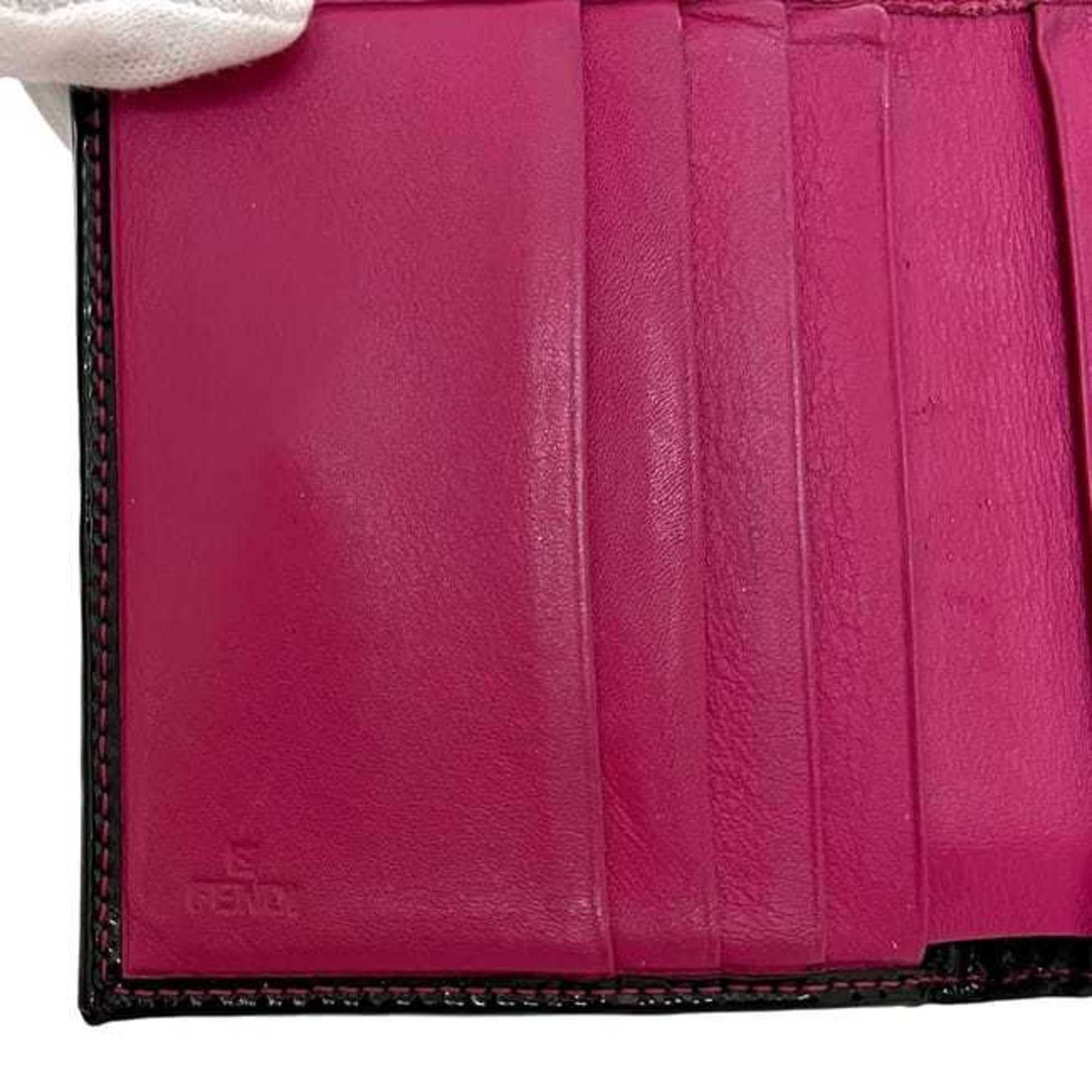 Fendi Fendi bifold wallet ec-25148 black pink zucchino 8M0188 patent canvas leather FENDI enamel FF compact mini for men and women Size ONE SIZE - 7 Thumbnail