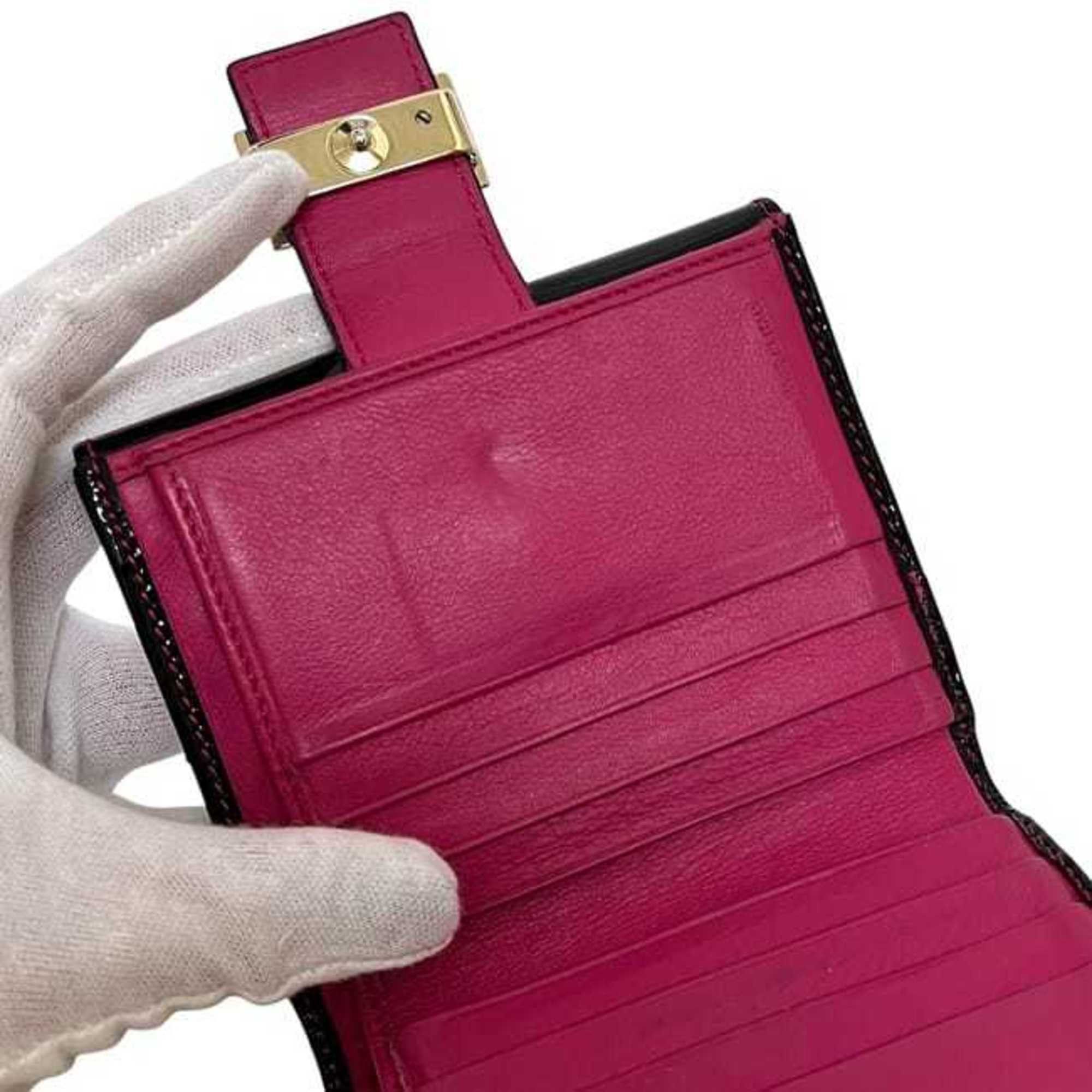 Fendi Fendi bifold wallet ec-25148 black pink zucchino 8M0188 patent canvas leather FENDI enamel FF compact mini for men and women Size ONE SIZE - 5 Thumbnail