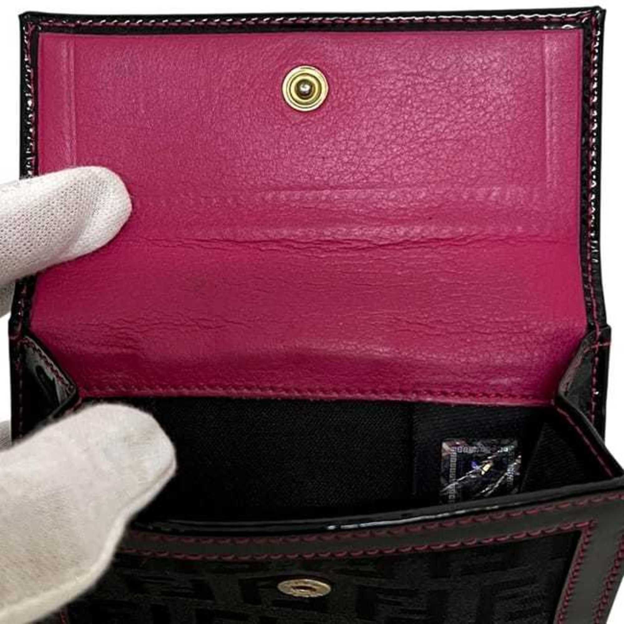 Fendi Fendi bifold wallet ec-25148 black pink zucchino 8M0188 patent canvas leather FENDI enamel FF compact mini for men and women Size ONE SIZE - 4 Thumbnail
