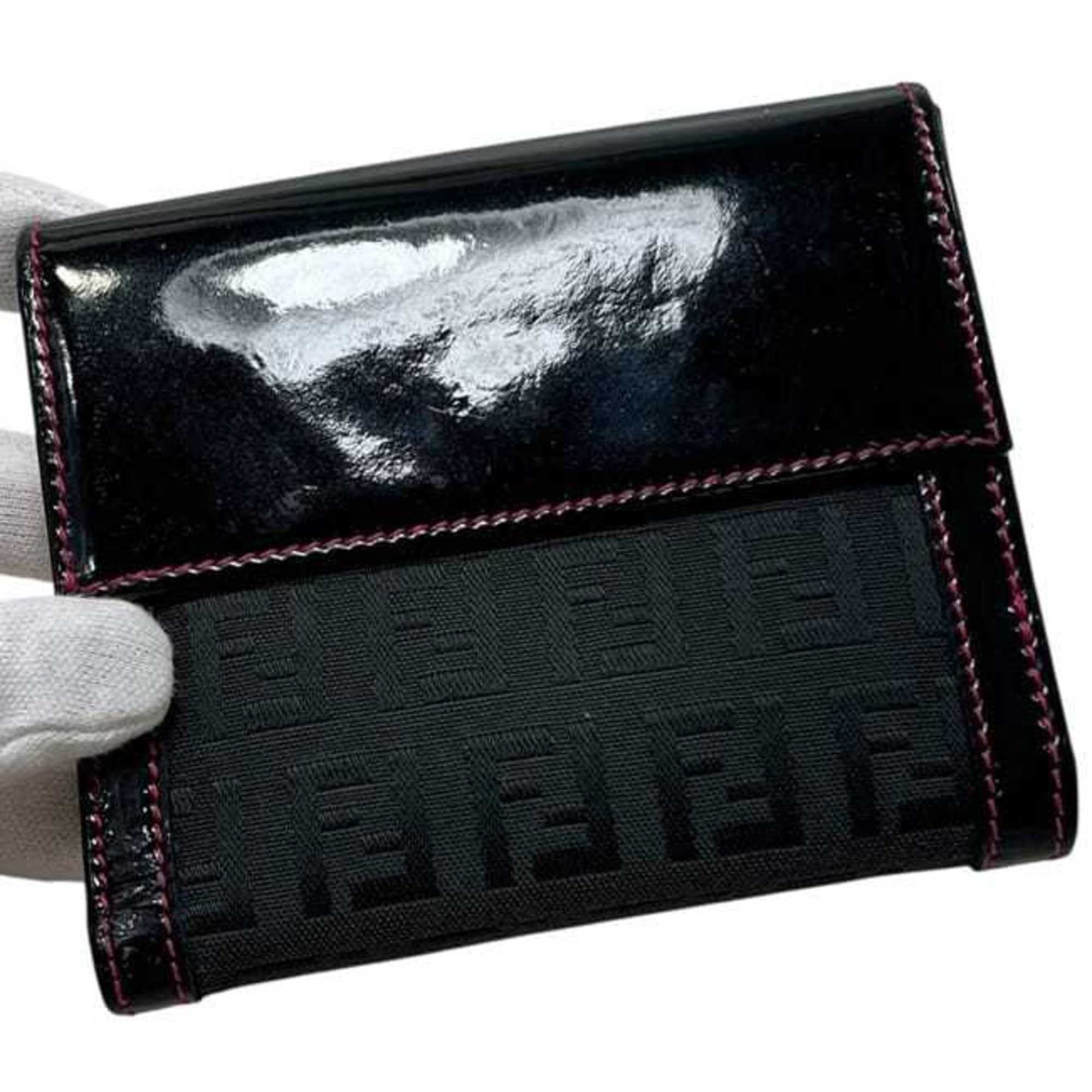 Fendi Fendi bifold wallet ec-25148 black pink zucchino 8M0188 patent canvas leather FENDI enamel FF compact mini for men and women Size ONE SIZE - 11 Thumbnail