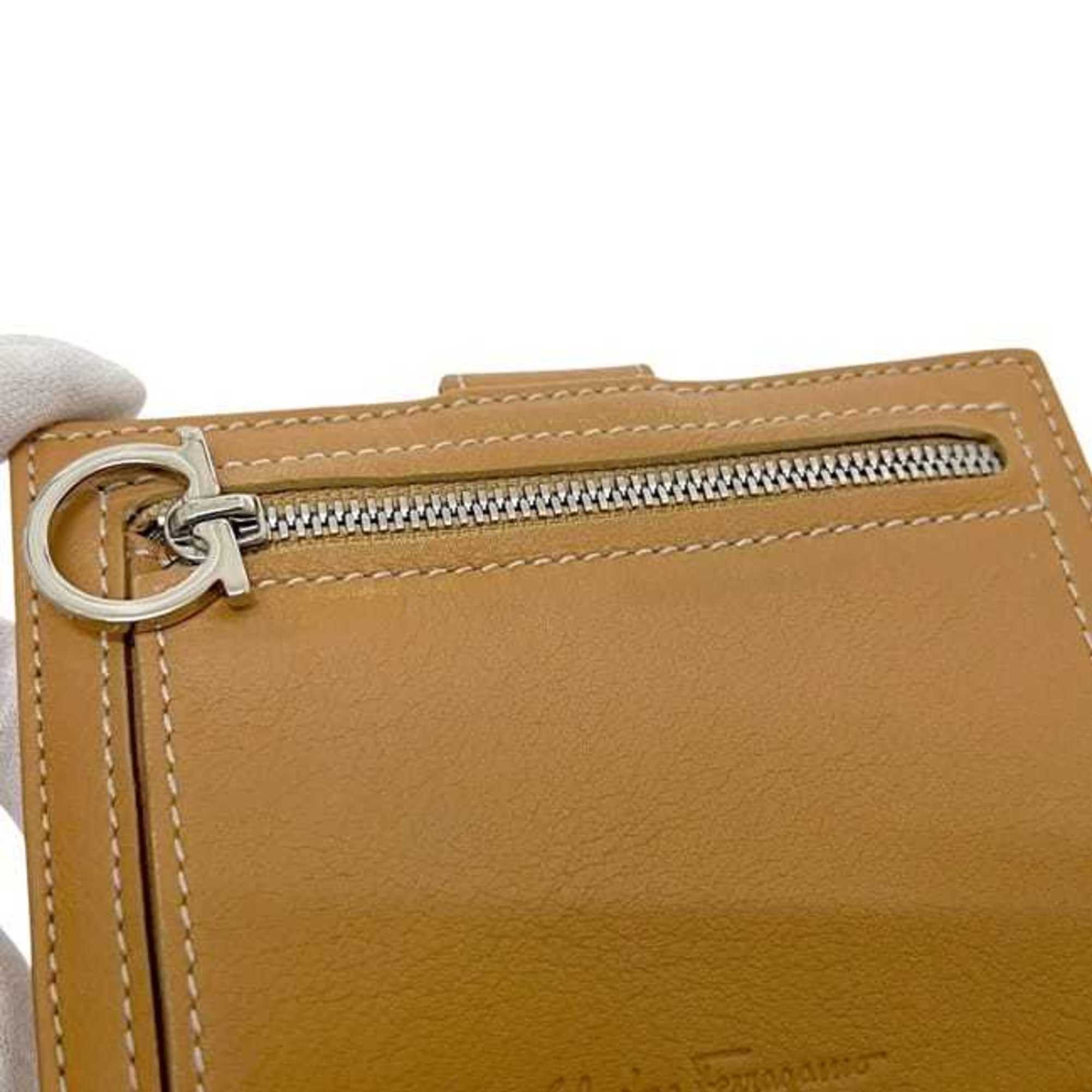Salvatore Ferragamo Salvatore Ferragamo bifold wallet ec-25045 camel brown Gancini IY-224136 leather compact men's and women's Size ONE SIZE - 11 Thumbnail