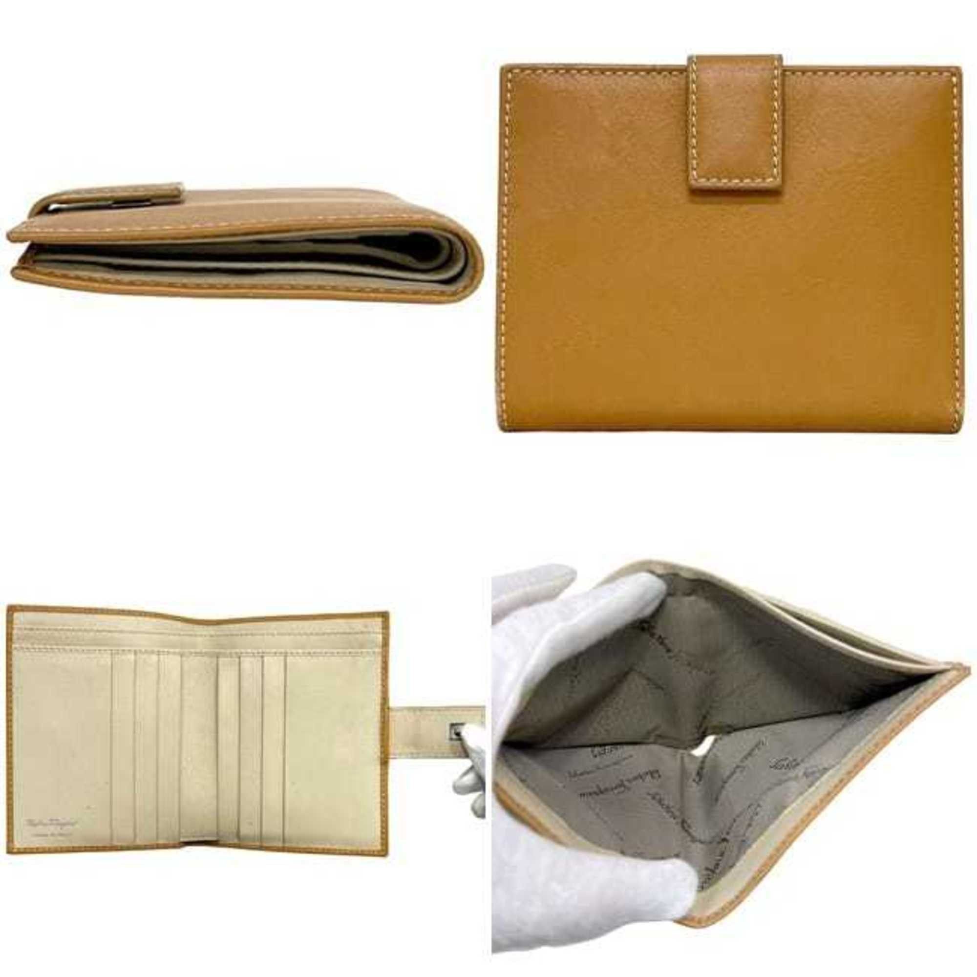 Salvatore Ferragamo Salvatore Ferragamo bifold wallet ec-25045 camel brown Gancini IY-224136 leather compact men's and women's Size ONE SIZE - 3 Thumbnail