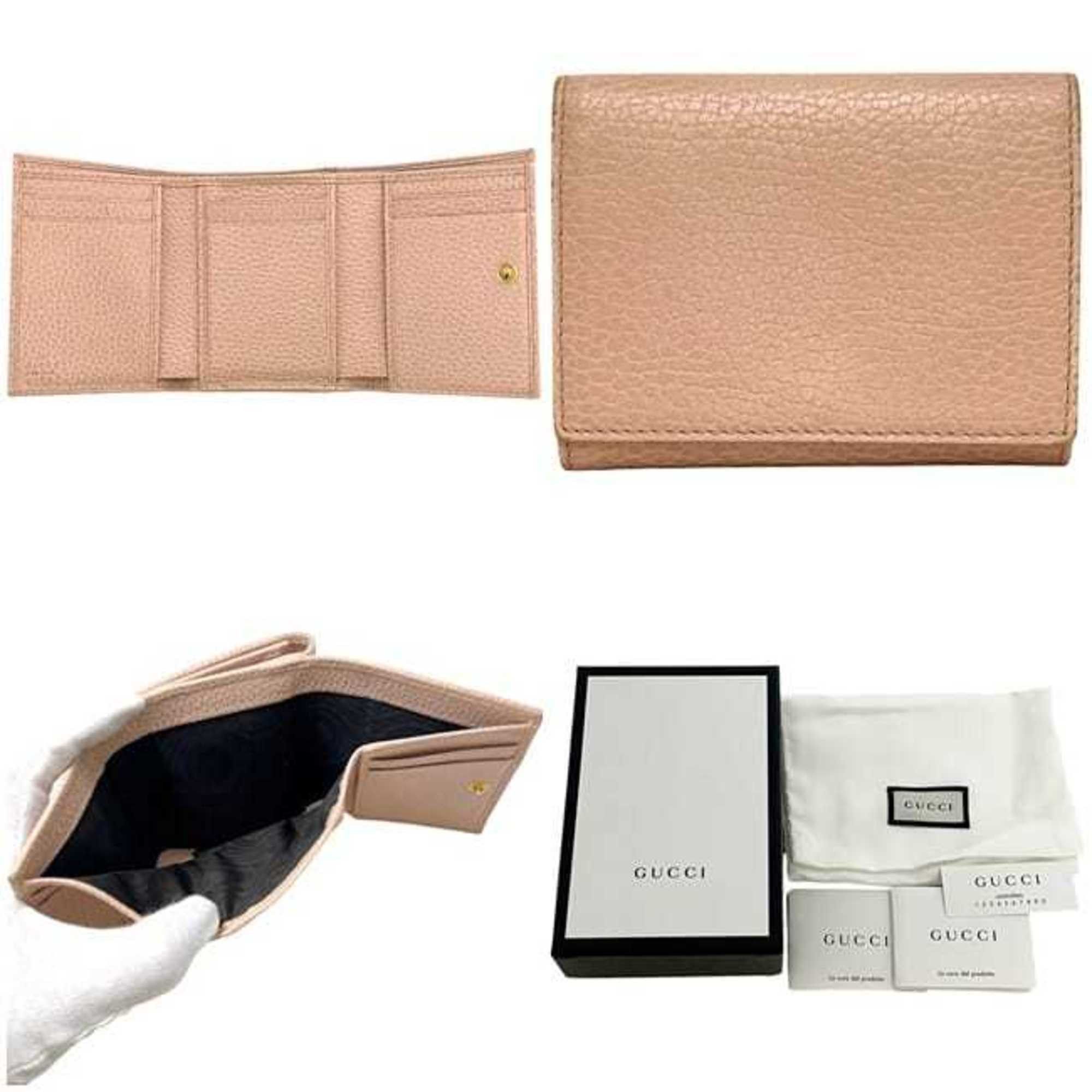 Gucci Gucci GG Marmont Tri-fold Wallet ec-25149 Pink Beige Leather 474746 534563 GUCCI Compact for Men and Women Size ONE SIZE - 3 Thumbnail