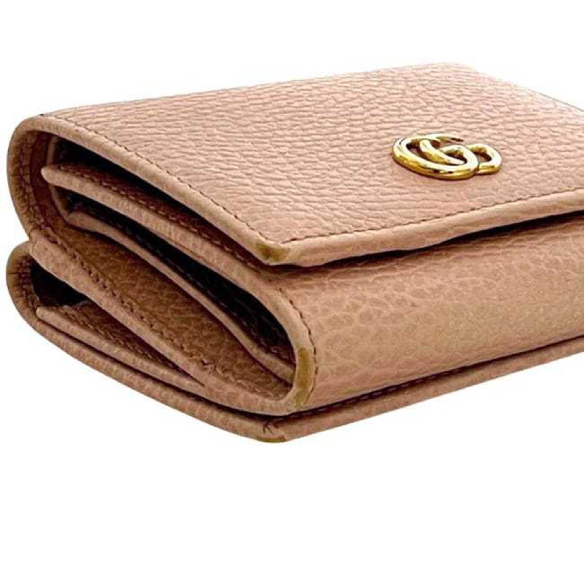Gucci Gucci GG Marmont Tri-fold Wallet ec-25149 Pink Beige Leather 474746 534563 GUCCI Compact for Men and Women Size ONE SIZE - 8 Thumbnail