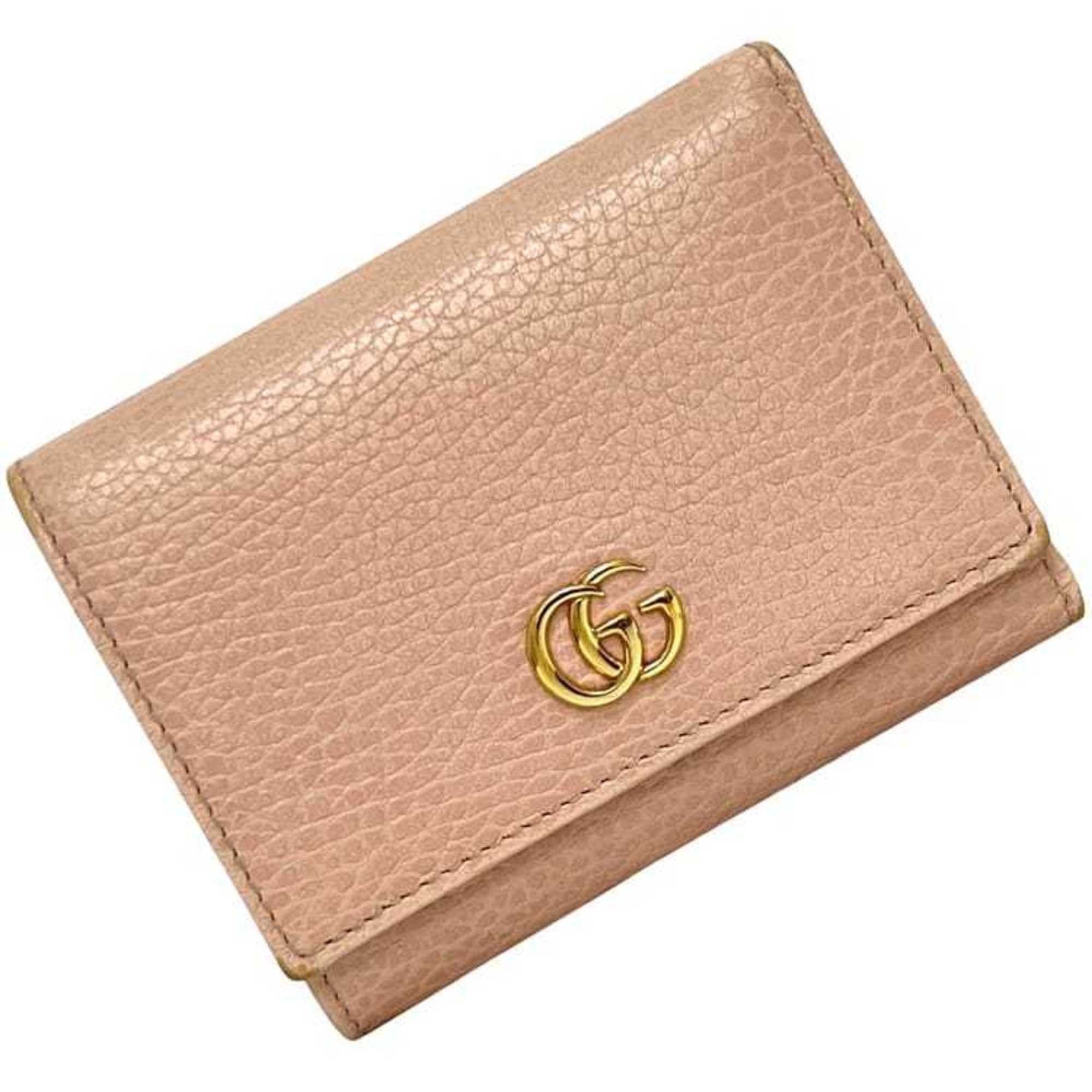 Gucci Gucci GG Marmont Tri-fold Wallet ec-25149 Pink Beige Leather 474746 534563 GUCCI Compact for Men and Women Size ONE SIZE - 2 Thumbnail