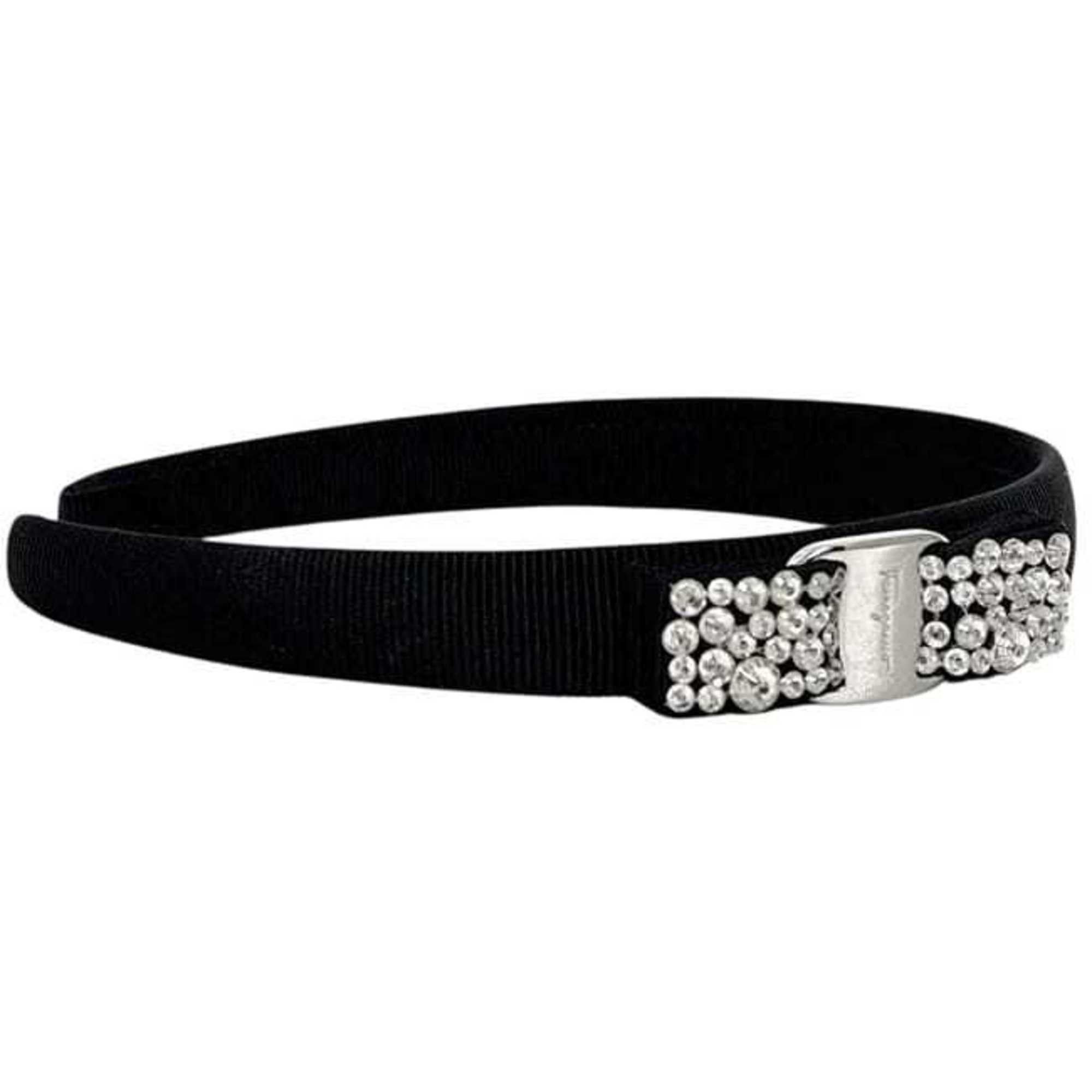 Salvatore Ferragamo Salvatore Ferragamo headband f-25147 in black Vara canvas with rhinestones. Also suitable for women's hair. Size ONE SIZE - 4 Thumbnail