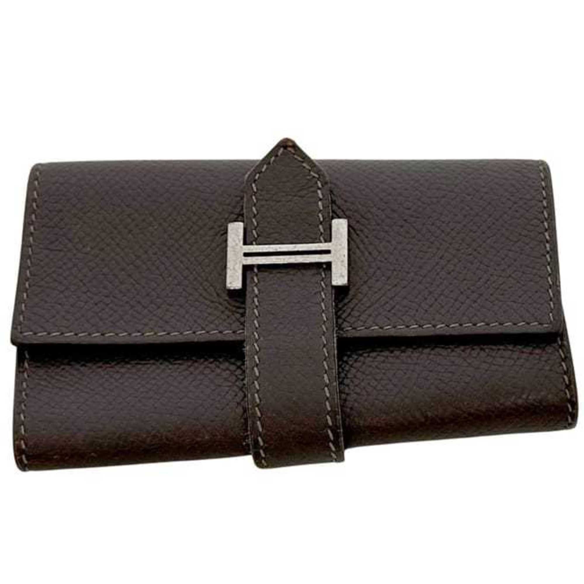 Hermes Hermès 4-ring key case f-25146, brown/dark brown Bearn leather, Epson, L stamp, made in 2008, HERMES holder, 4 hooks, flap, H, for men and women. Size ONE SIZE - 9 Thumbnail