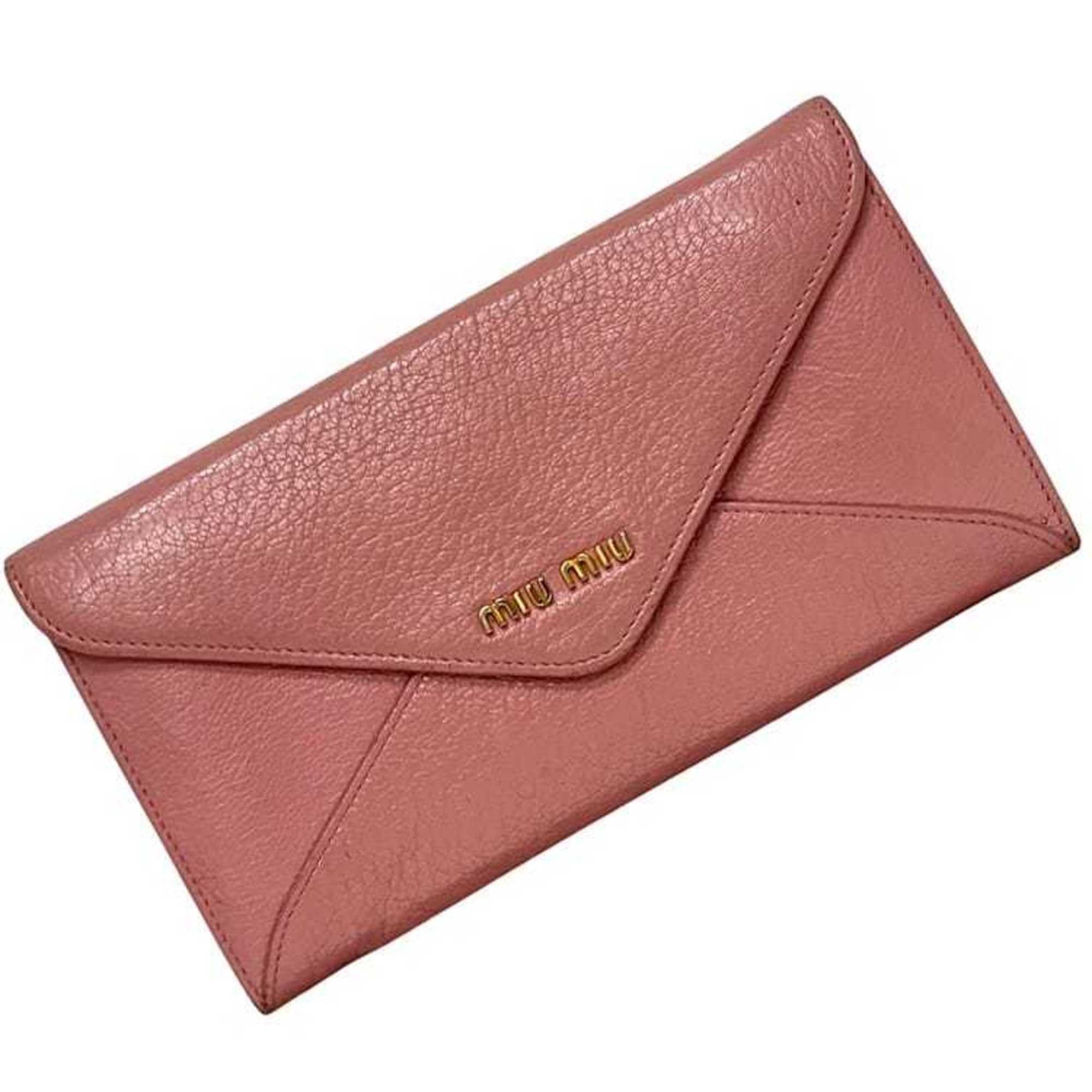 Miu Miu Miu Miu Miu bifold long wallet ec-25084 pink leather with letter print, one color Size ONE SIZE - 2 Thumbnail