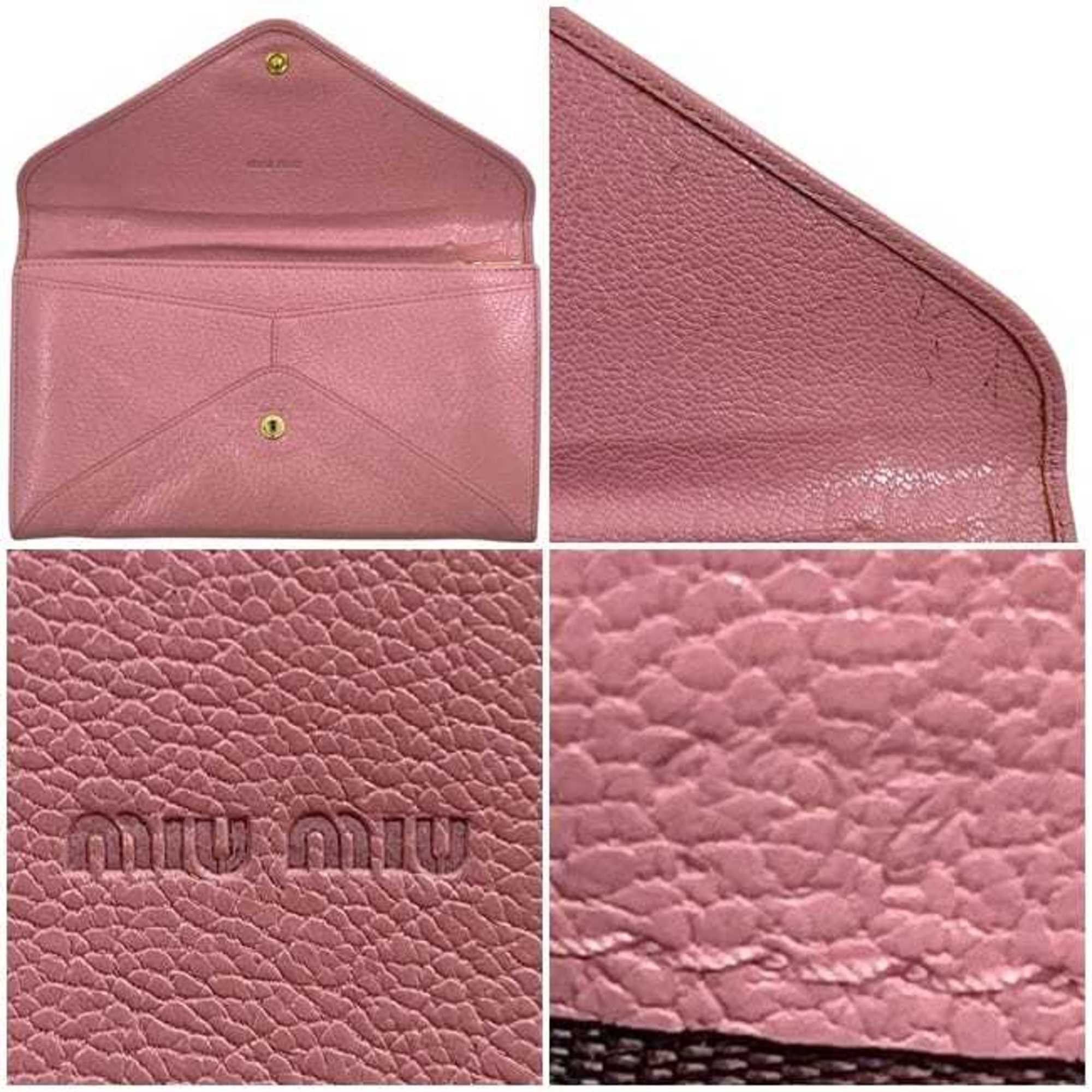 Miu Miu Miu Miu Miu bifold long wallet ec-25084 pink leather with letter print, one color Size ONE SIZE - 4 Thumbnail