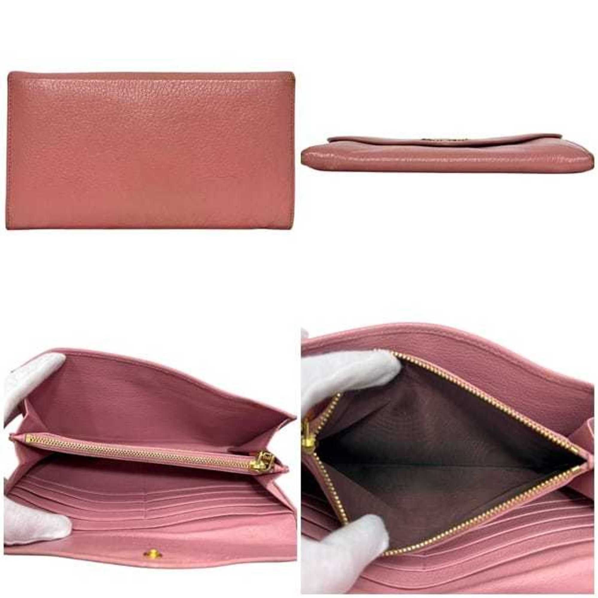 Miu Miu Miu Miu Miu bifold long wallet ec-25084 pink leather with letter print, one color Size ONE SIZE - 3 Thumbnail