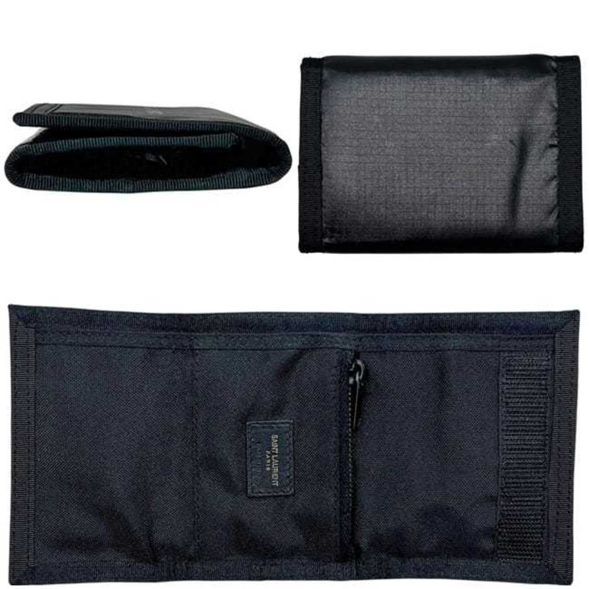Saint Laurent Paris Saint Laurent Tri-fold Wallet f-25093 Black 588188 Nylon Canvas 1019 SAINT LAURENT Velcro Closure Compact Mini for Men and Women ec-25093 Size ONE SIZE - 3 Thumbnail