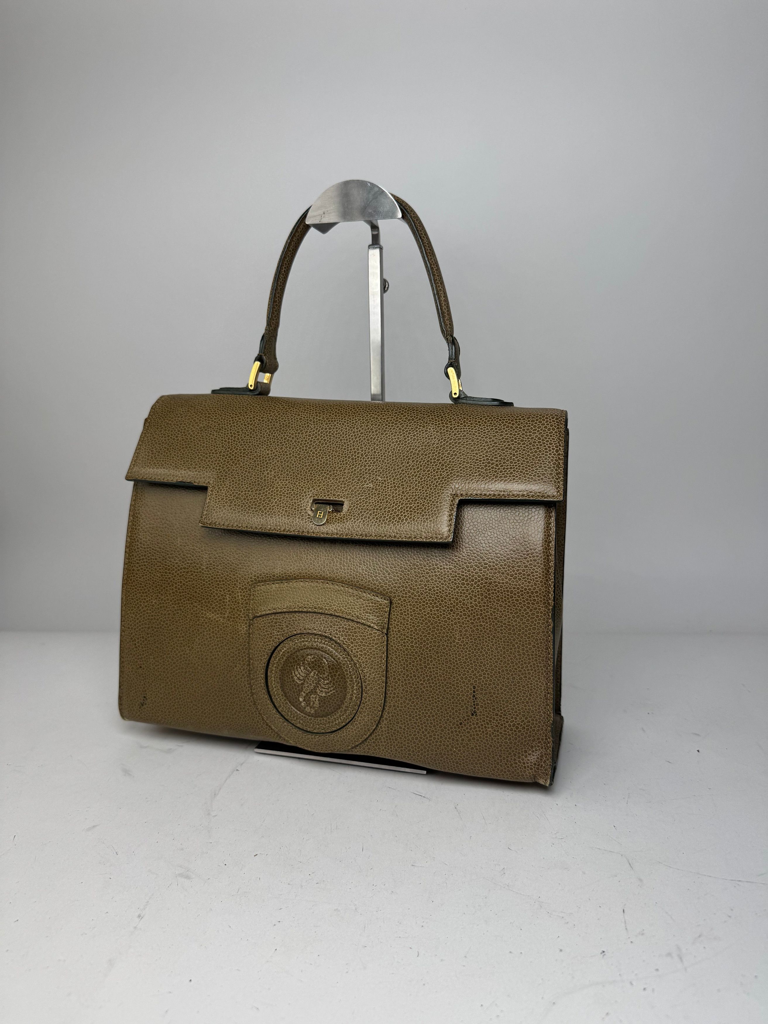 Fendi Vintage Leather Scorpion Handbag Khaki Size ONE SIZE - 12 Thumbnail