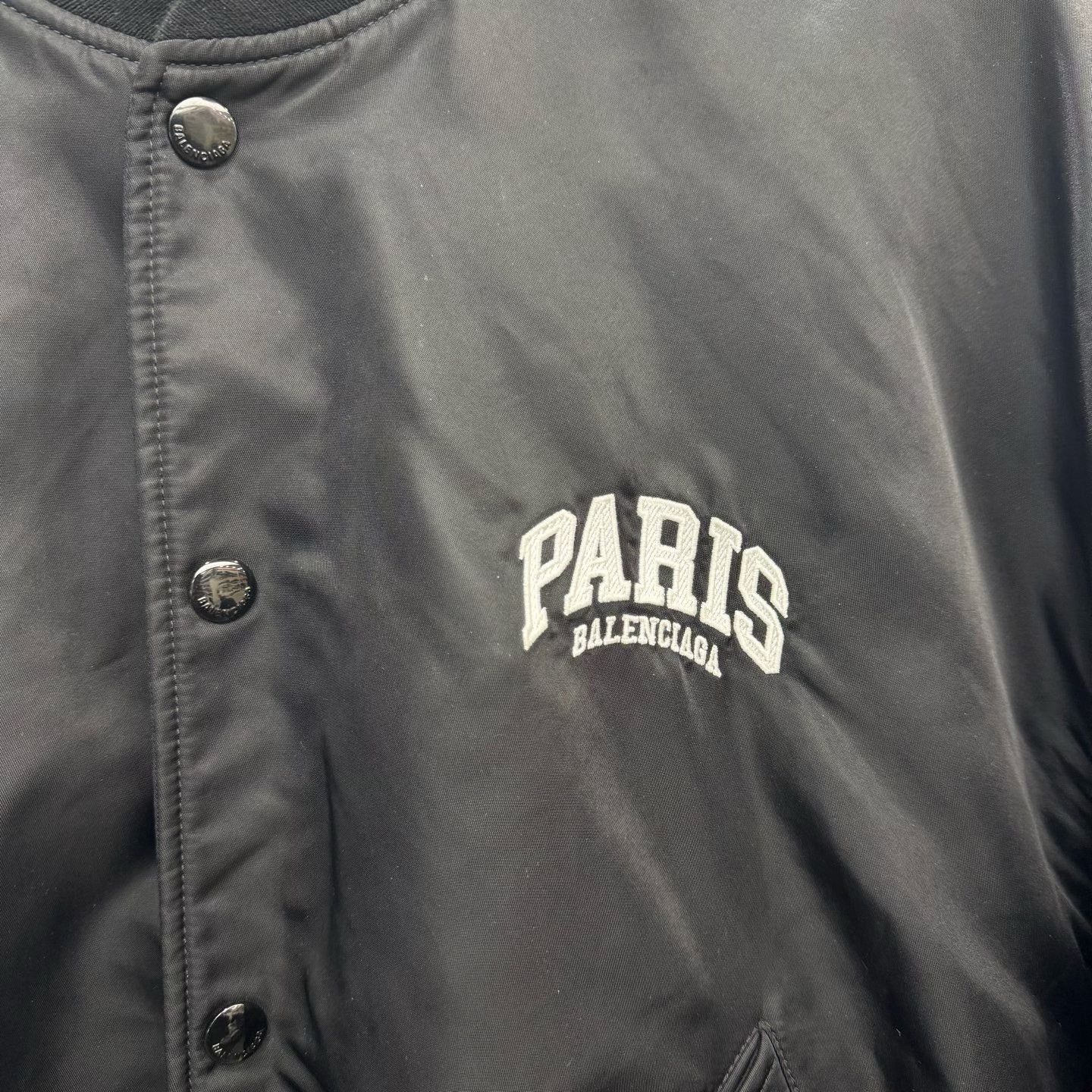 Balenciaga Balenciaga Paris Embroidered Black Bomber Jacket Size XS / US 0-2 / IT 36-38 - 2 Thumbnail
