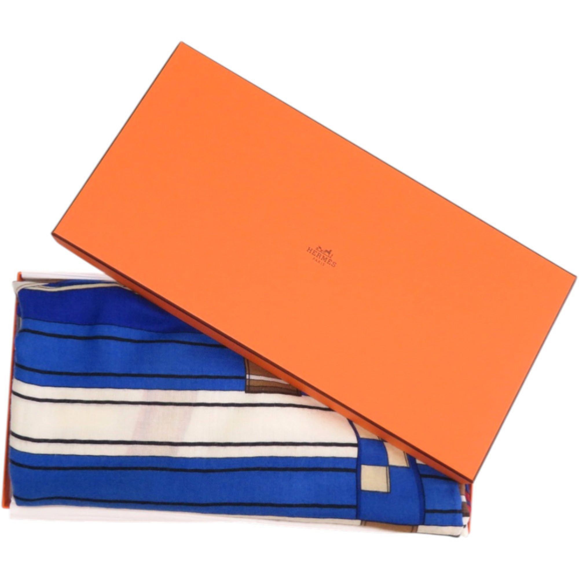 Hermes Hermès Carré 140 Jean Volt Epirouette Cashmere Silk White Scarf Muffler 0628HERMES Size ONE SIZE - 2 Thumbnail