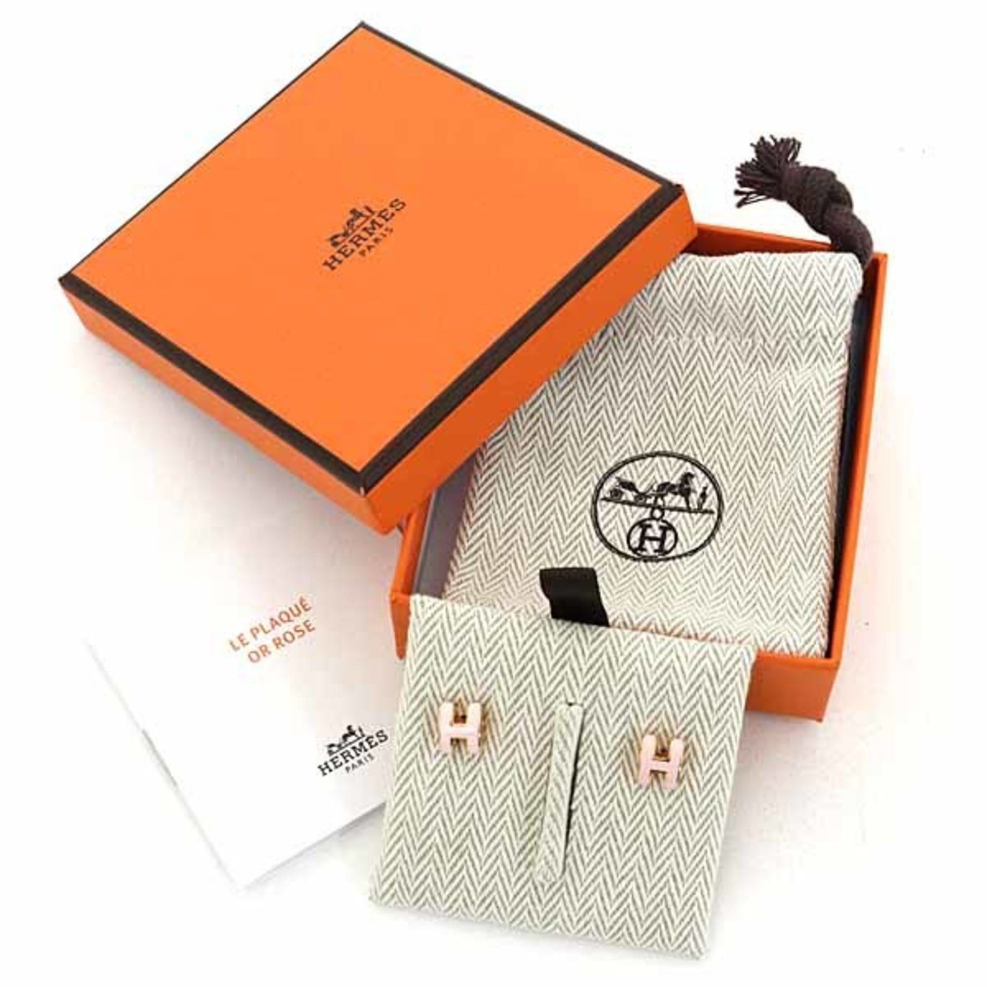 Hermes Hermes Earrings "Mini Pop H" Ash Lacquer Metal Rose Dragee Golden Unused Size ONE SIZE - 2 Thumbnail